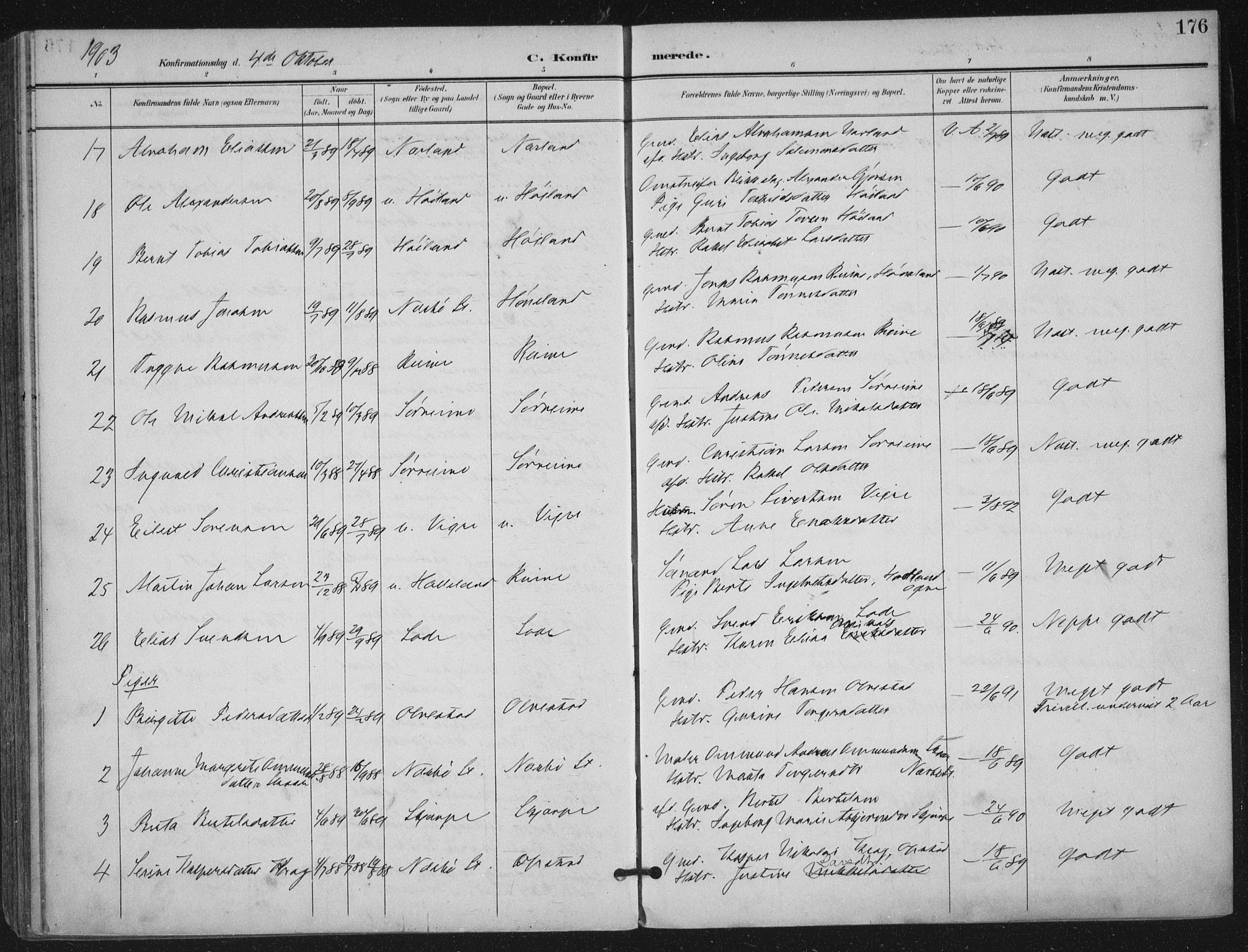 Hå sokneprestkontor, AV/SAST-A-101801/002/B/L0001: Parish register (official) no. A 11, 1897-1924, p. 176