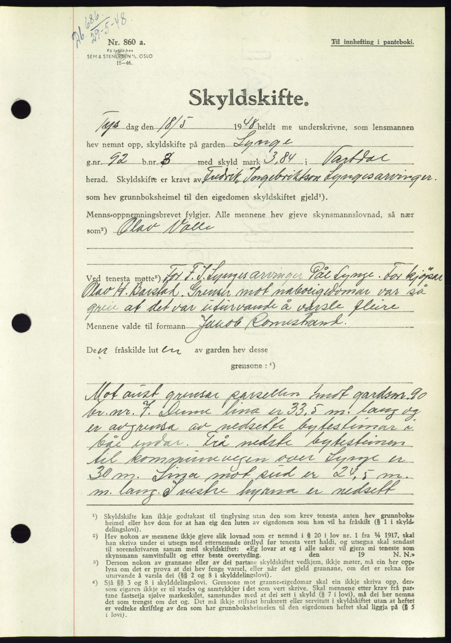 Søre Sunnmøre sorenskriveri, AV/SAT-A-4122/1/2/2C/L0082: Mortgage book no. 8A, 1948-1948, Diary no: : 686/1948