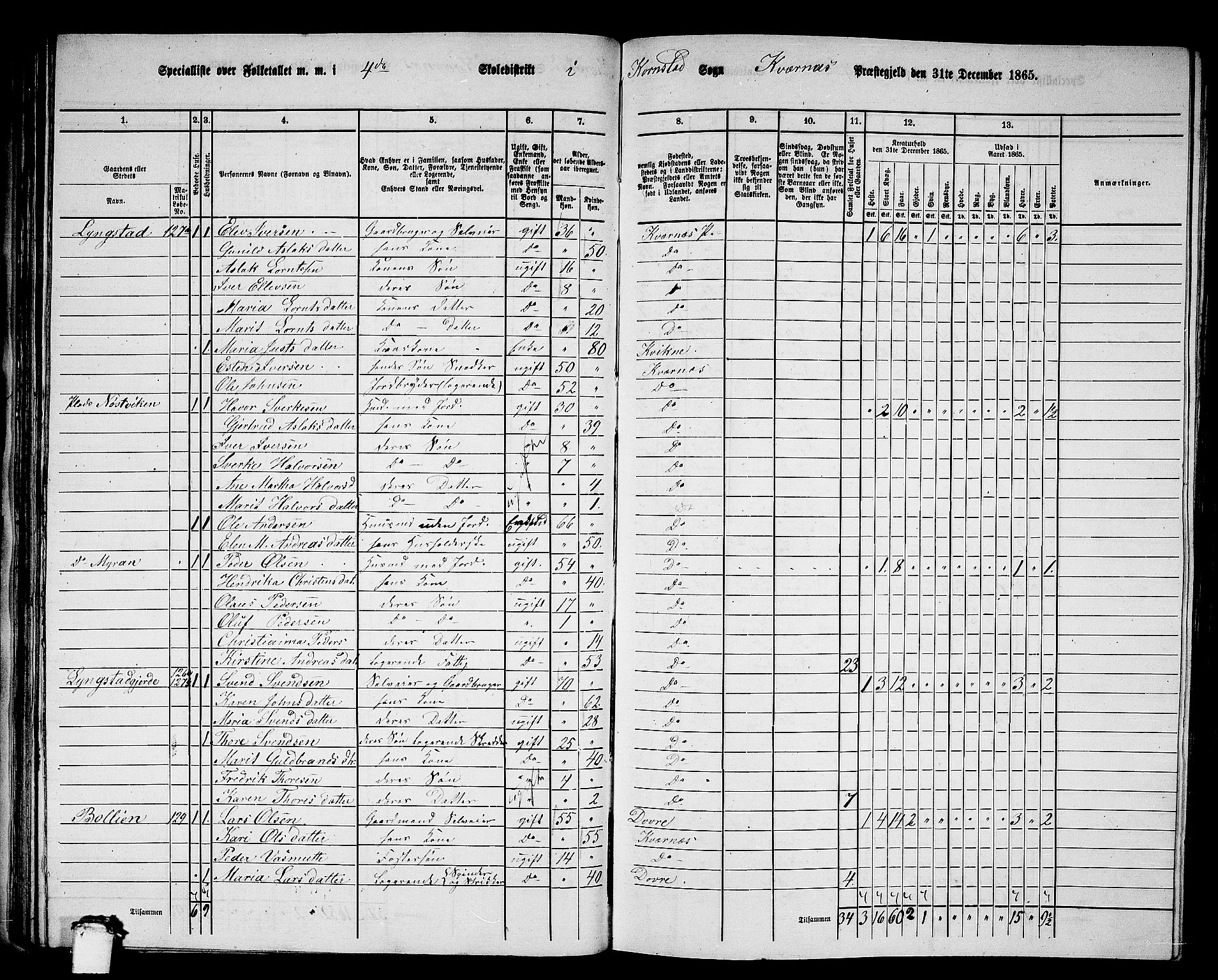 RA, 1865 census for Kvernes, 1865, p. 68