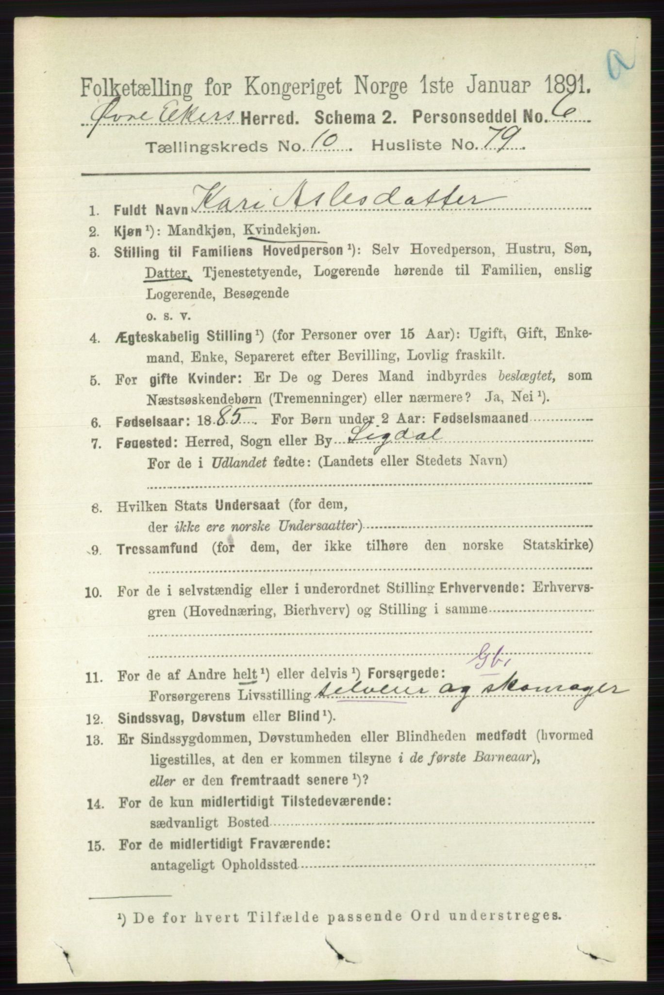 RA, 1891 census for 0624 Øvre Eiker, 1891, p. 4440