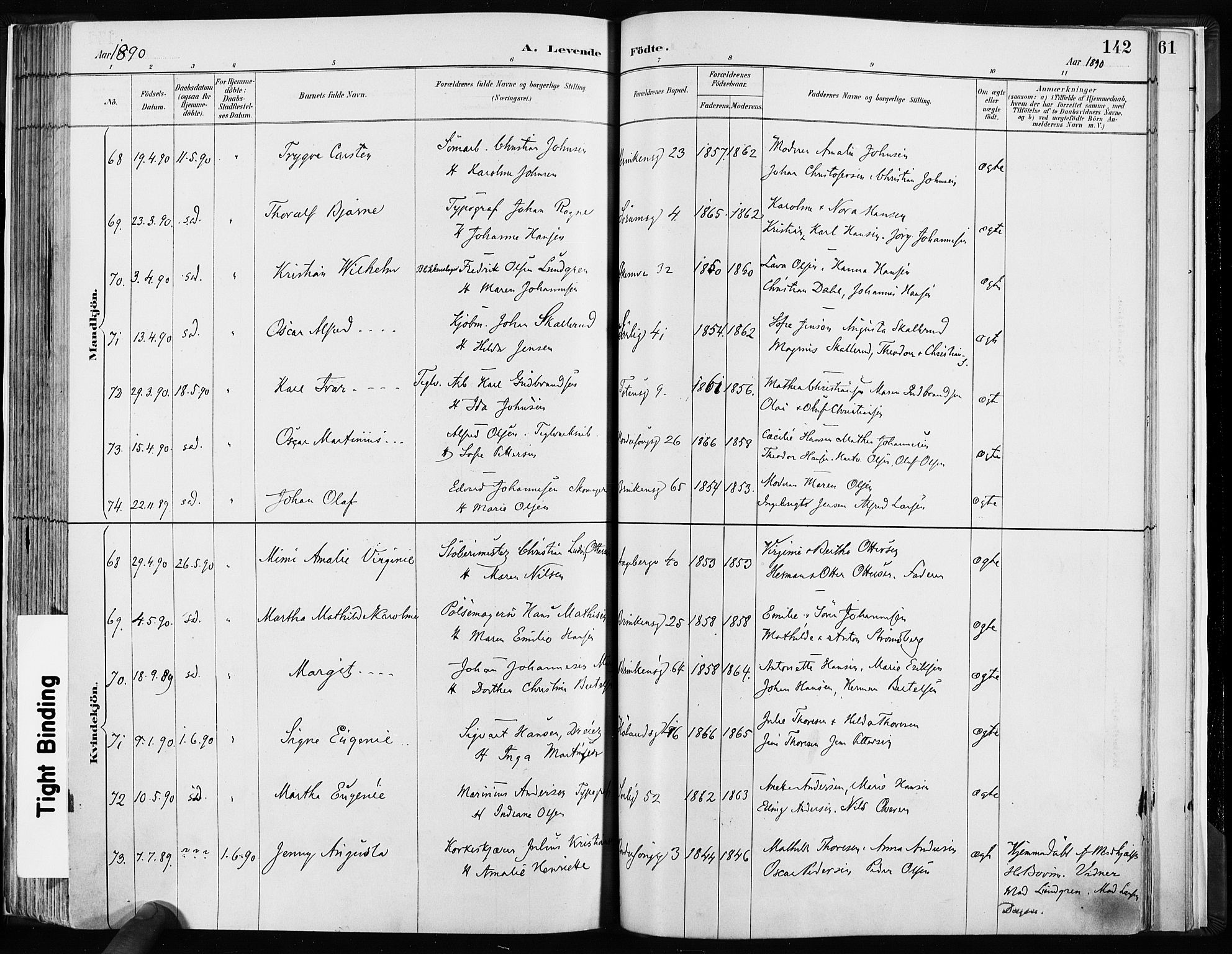 Kampen prestekontor Kirkebøker, AV/SAO-A-10853/F/Fa/L0003: Parish register (official) no. I 3, 1886-1892, p. 142