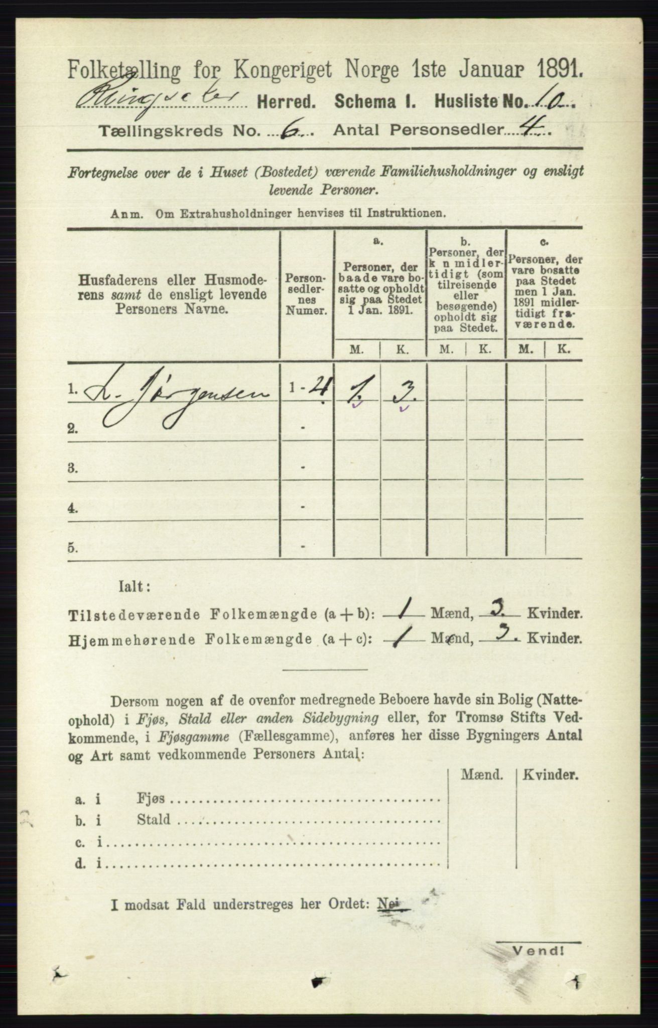 RA, 1891 census for 0412 Ringsaker, 1891, p. 3095