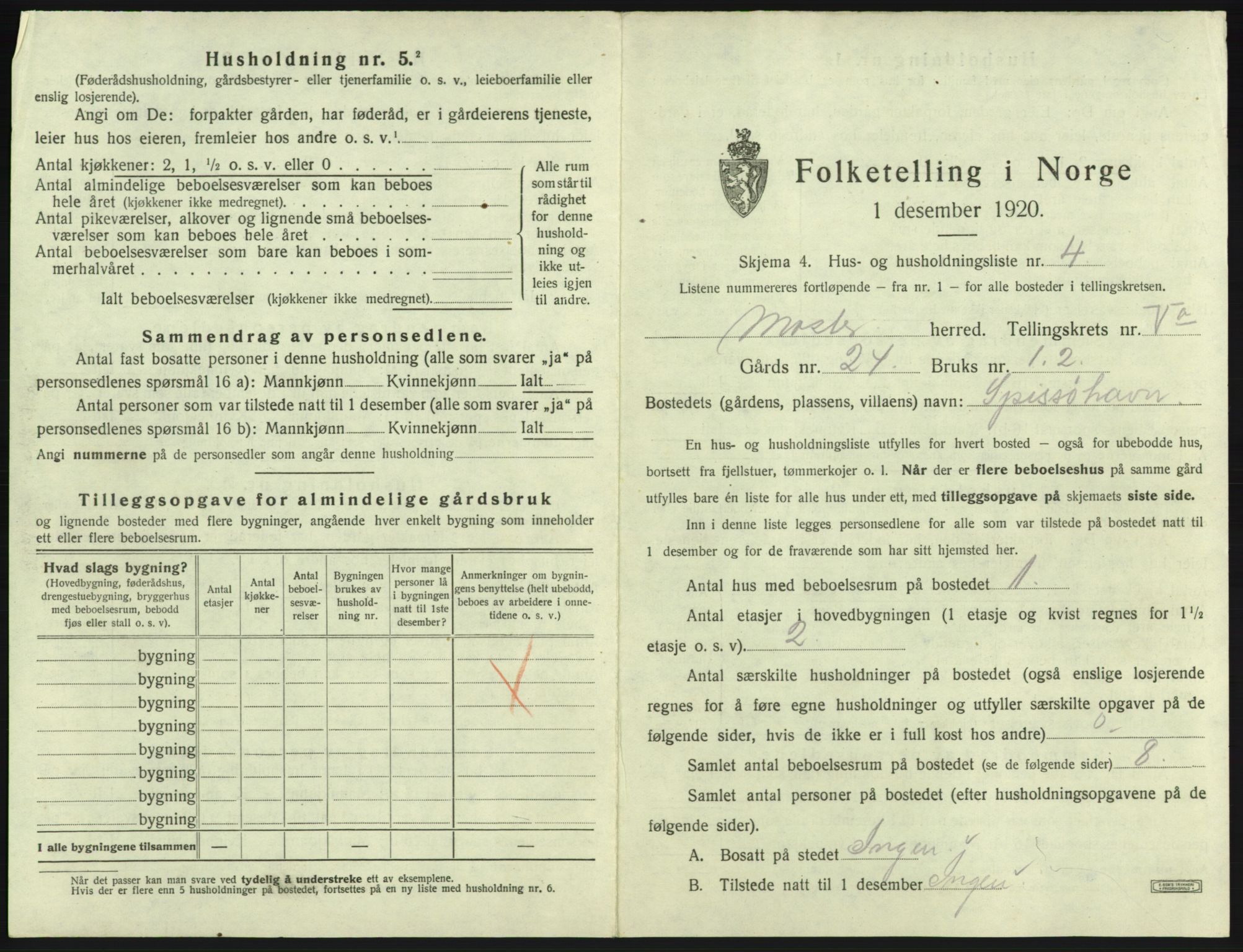 SAB, 1920 census for Moster, 1920, p. 232