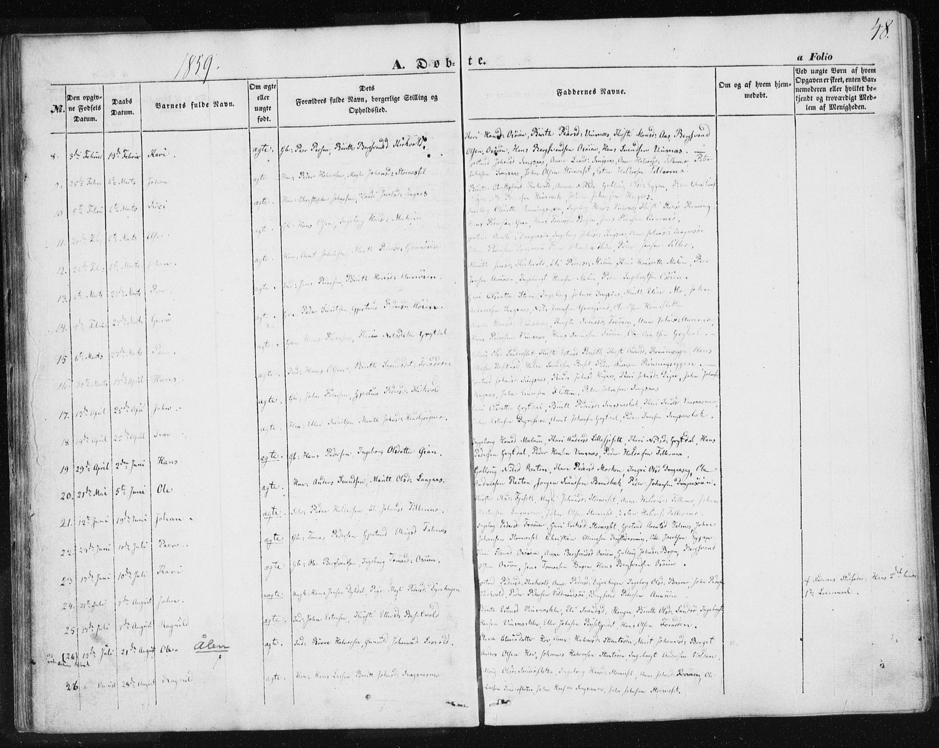 Ministerialprotokoller, klokkerbøker og fødselsregistre - Sør-Trøndelag, SAT/A-1456/685/L0964: Parish register (official) no. 685A06 /2, 1846-1859, p. 48
