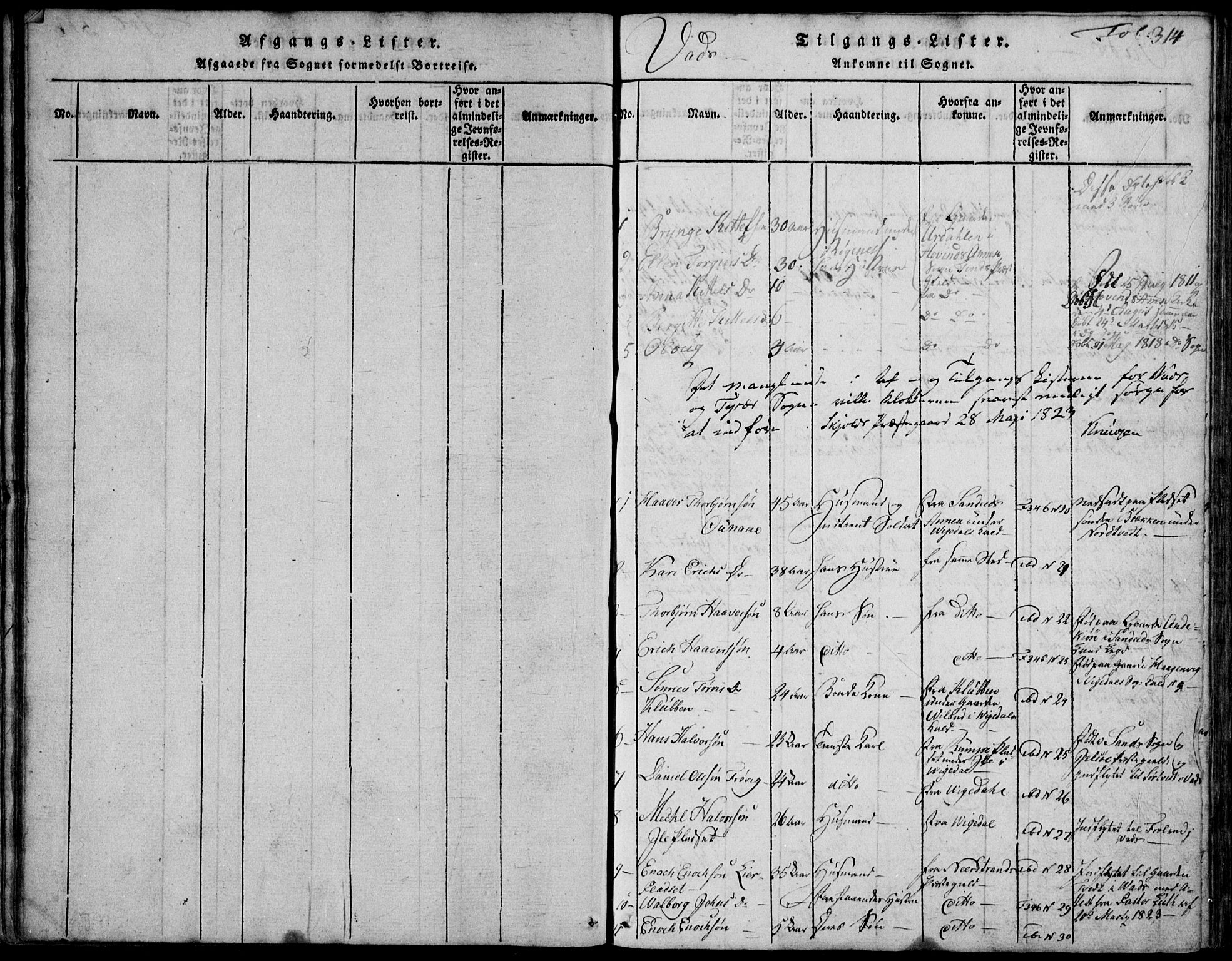 Skjold sokneprestkontor, AV/SAST-A-101847/H/Ha/Hab/L0002: Parish register (copy) no. B 2 /2, 1815-1830, p. 314