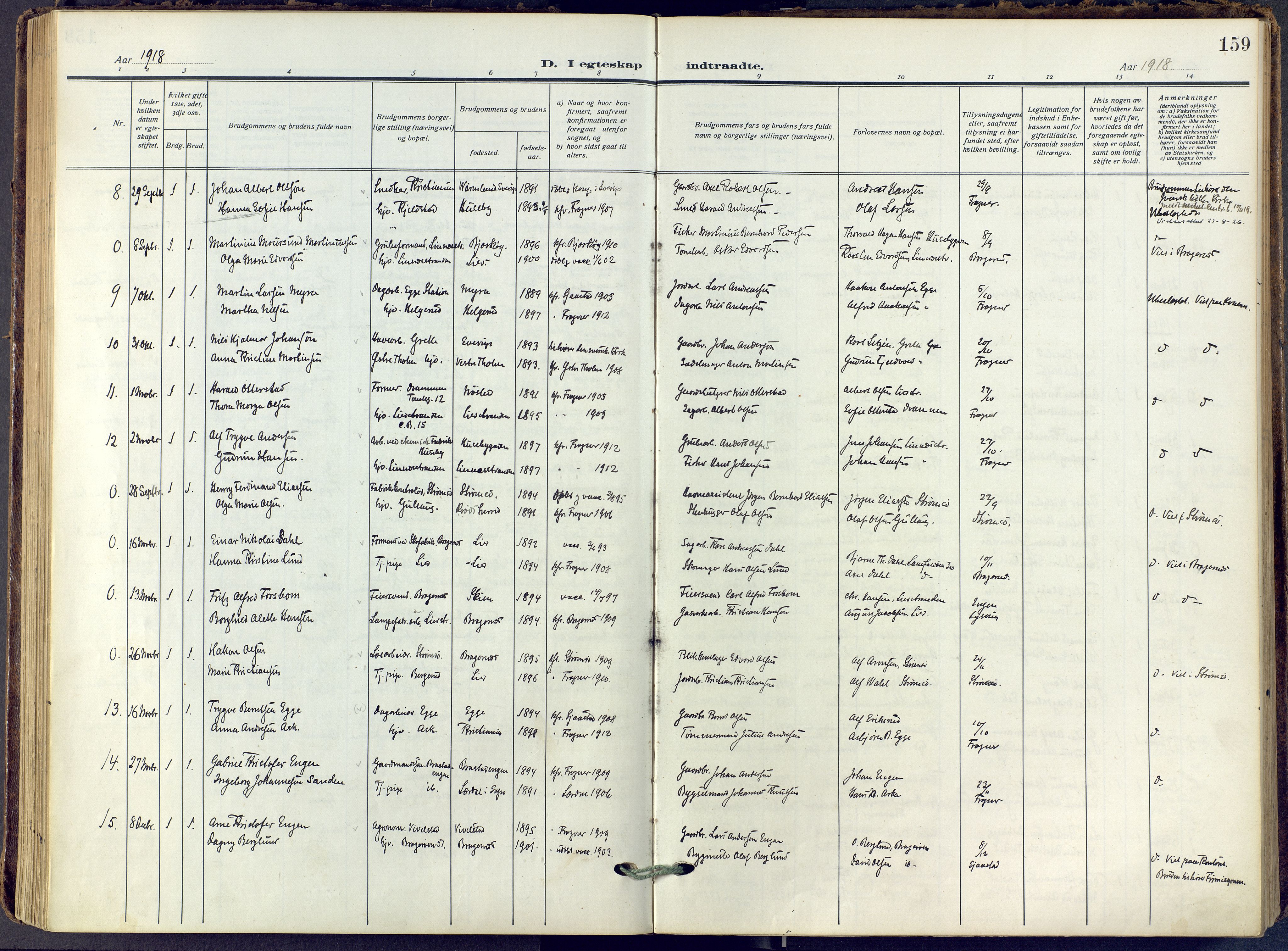 Lier kirkebøker, AV/SAKO-A-230/F/Fa/L0019: Parish register (official) no. I 19, 1918-1928, p. 159