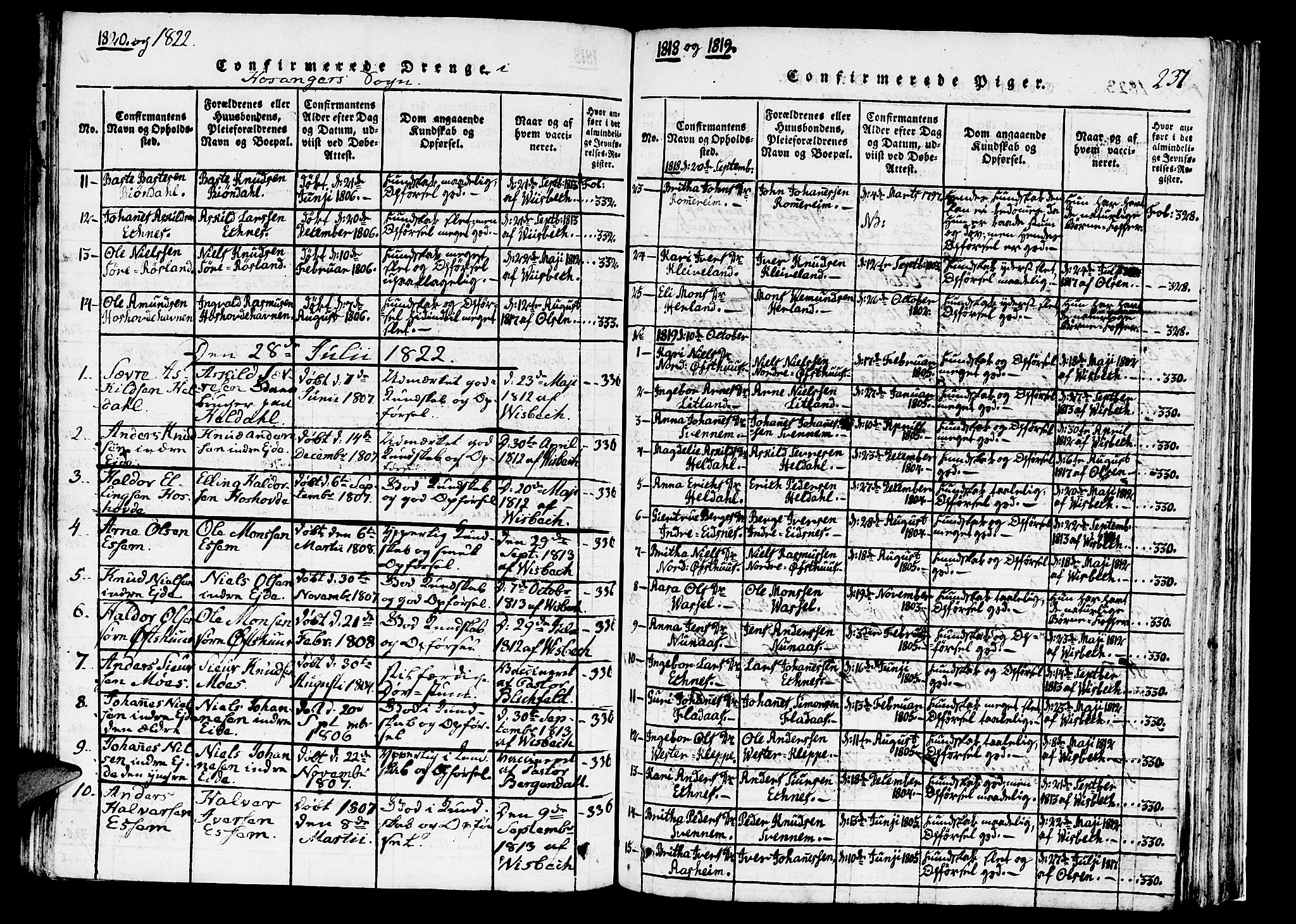 Hosanger sokneprestembete, SAB/A-75801/H/Haa: Parish register (official) no. A 5, 1815-1824, p. 237