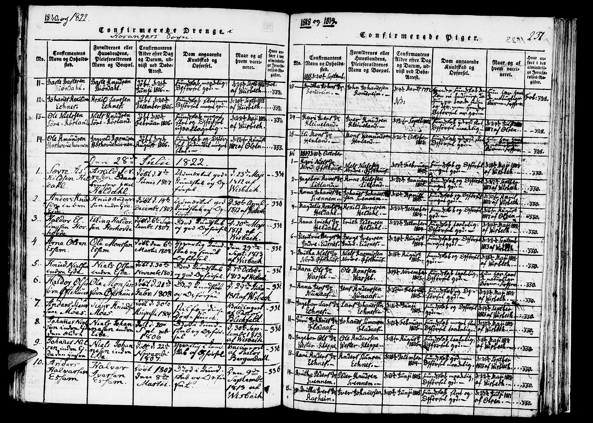 Hosanger sokneprestembete, AV/SAB-A-75801/H/Haa: Parish register (official) no. A 5, 1815-1824, p. 237