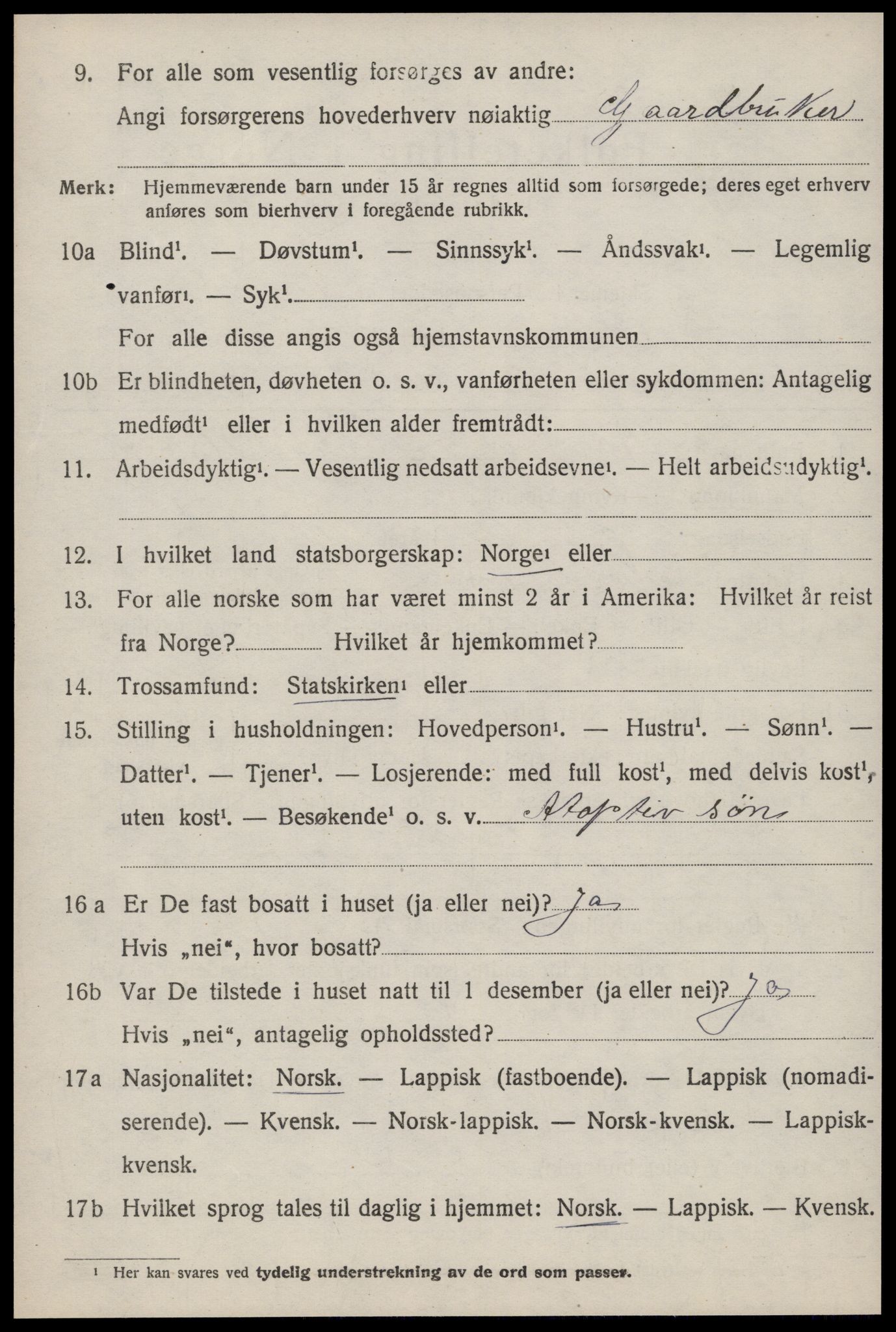 SAT, 1920 census for Ørland, 1920, p. 7864