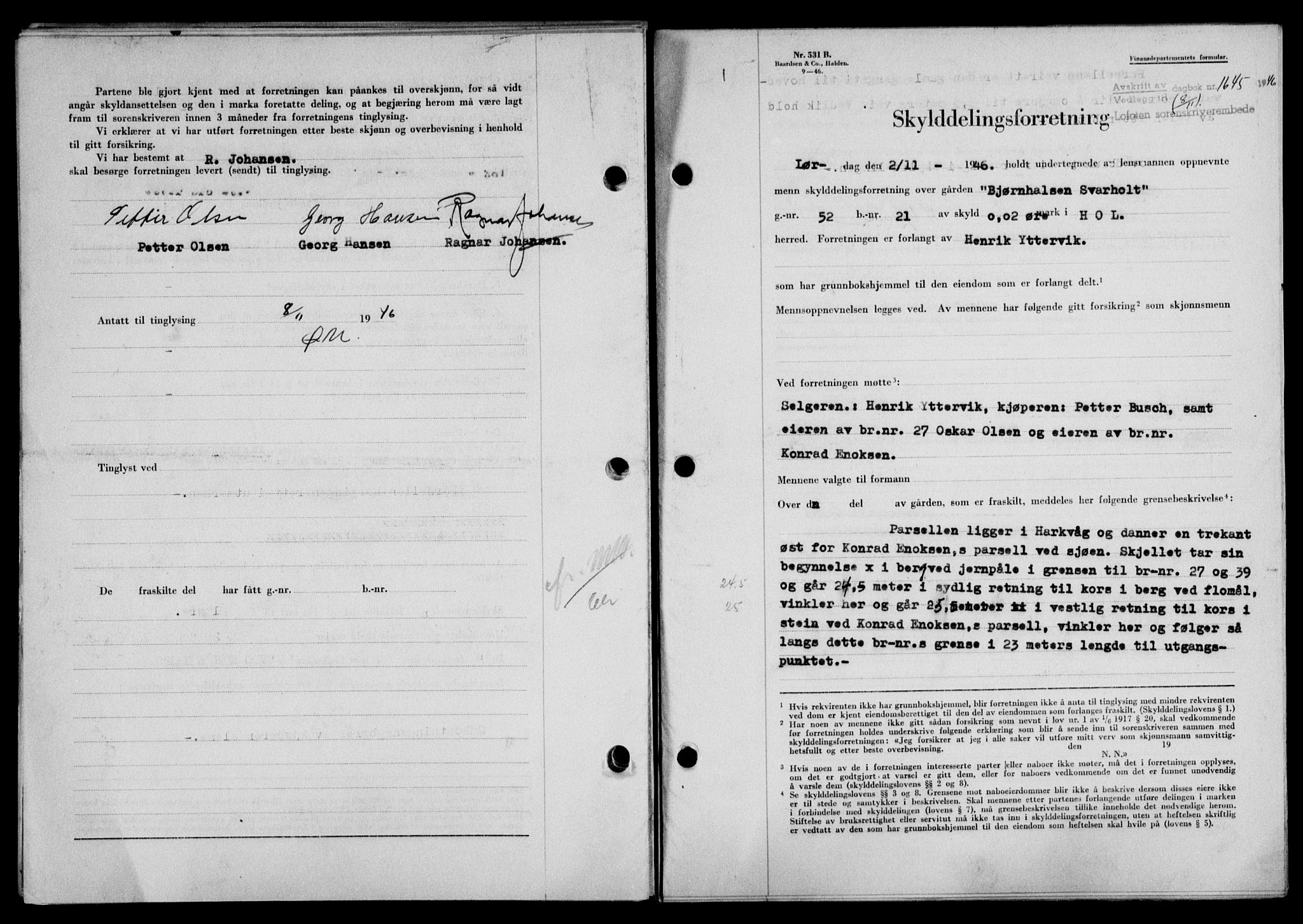 Lofoten sorenskriveri, SAT/A-0017/1/2/2C/L0015a: Mortgage book no. 15a, 1946-1947, Diary no: : 1645/1946