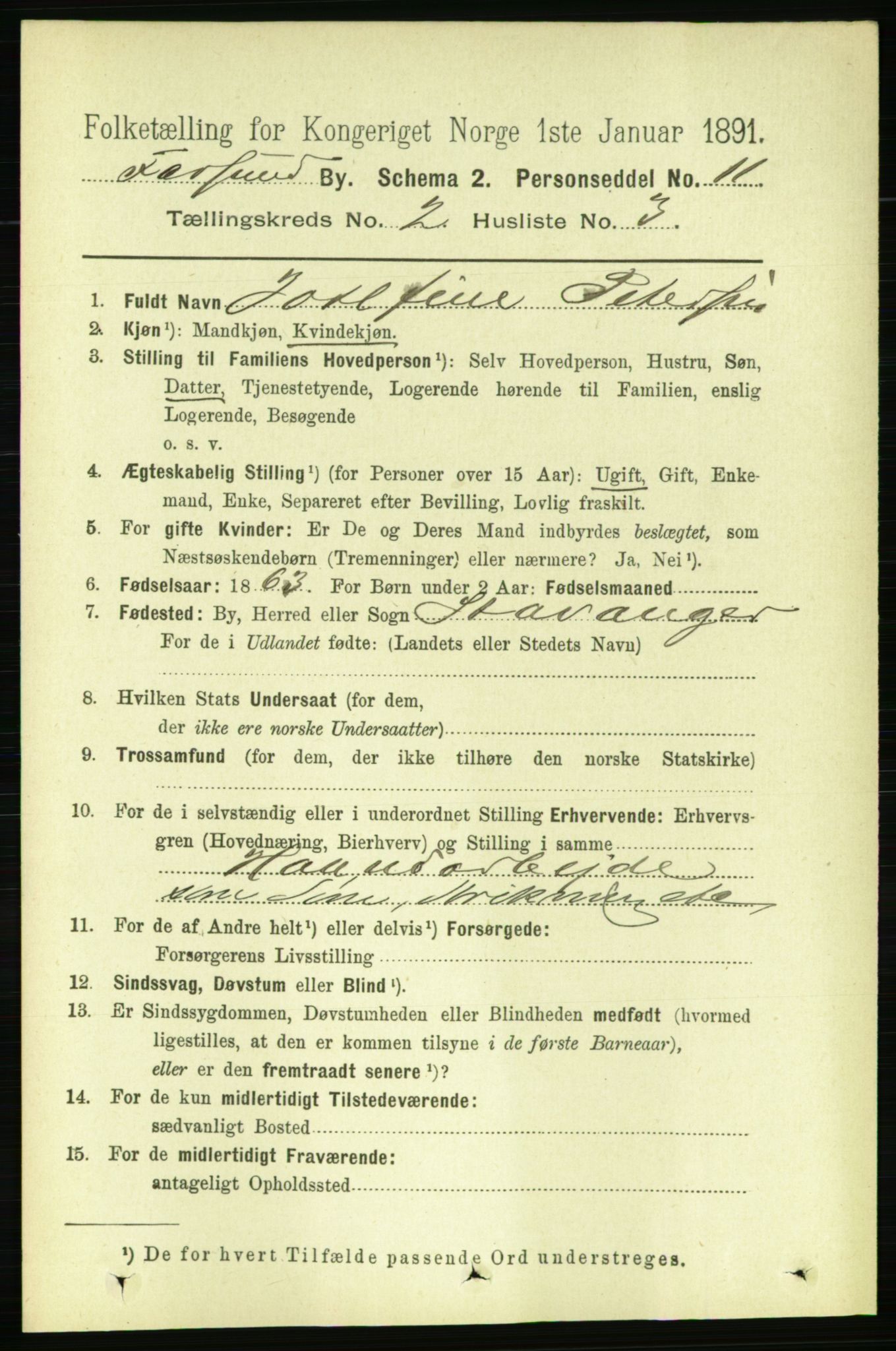 RA, 1891 census for 1003 Farsund, 1891, p. 989