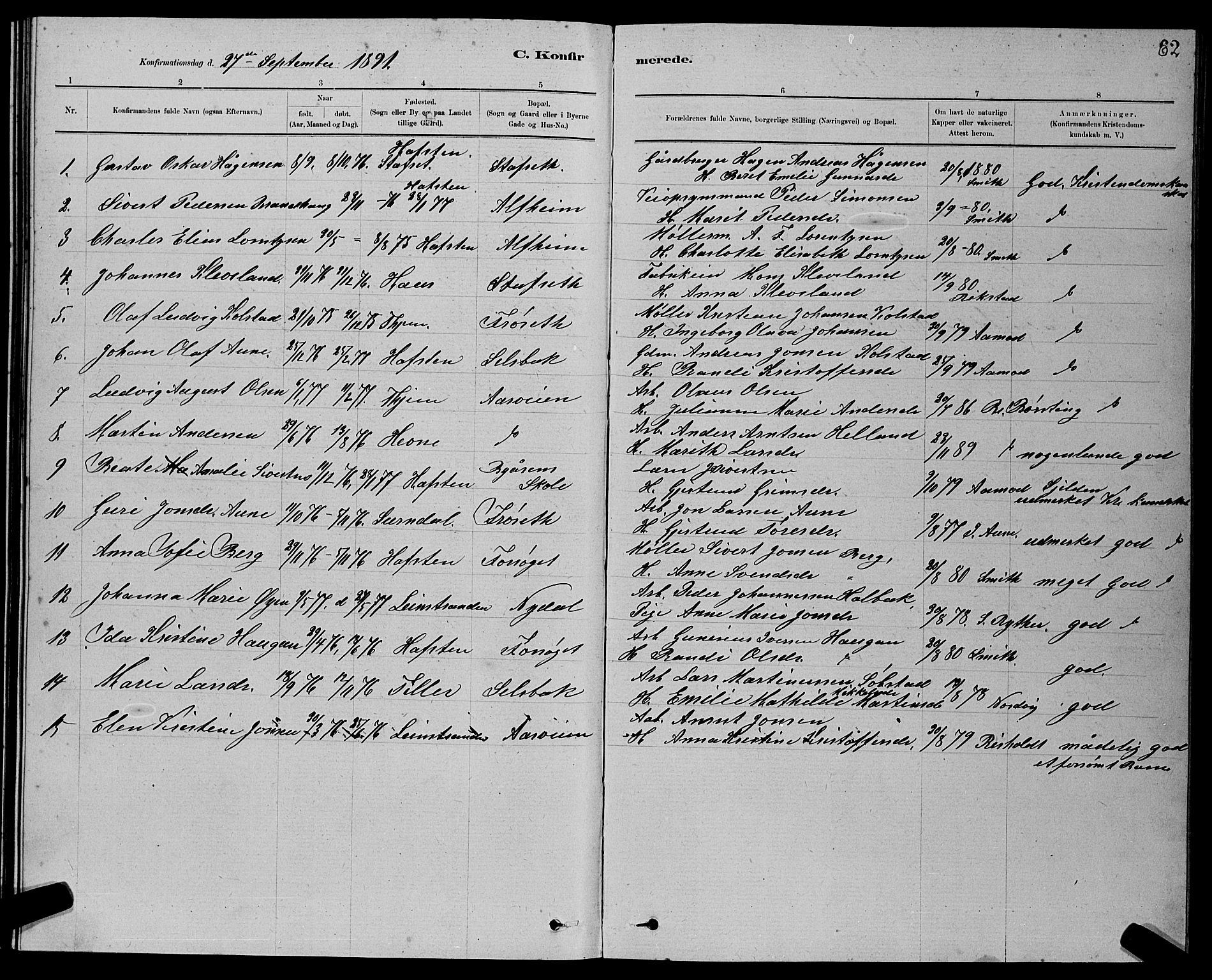 Ministerialprotokoller, klokkerbøker og fødselsregistre - Sør-Trøndelag, SAT/A-1456/611/L0354: Parish register (copy) no. 611C02, 1881-1896, p. 62