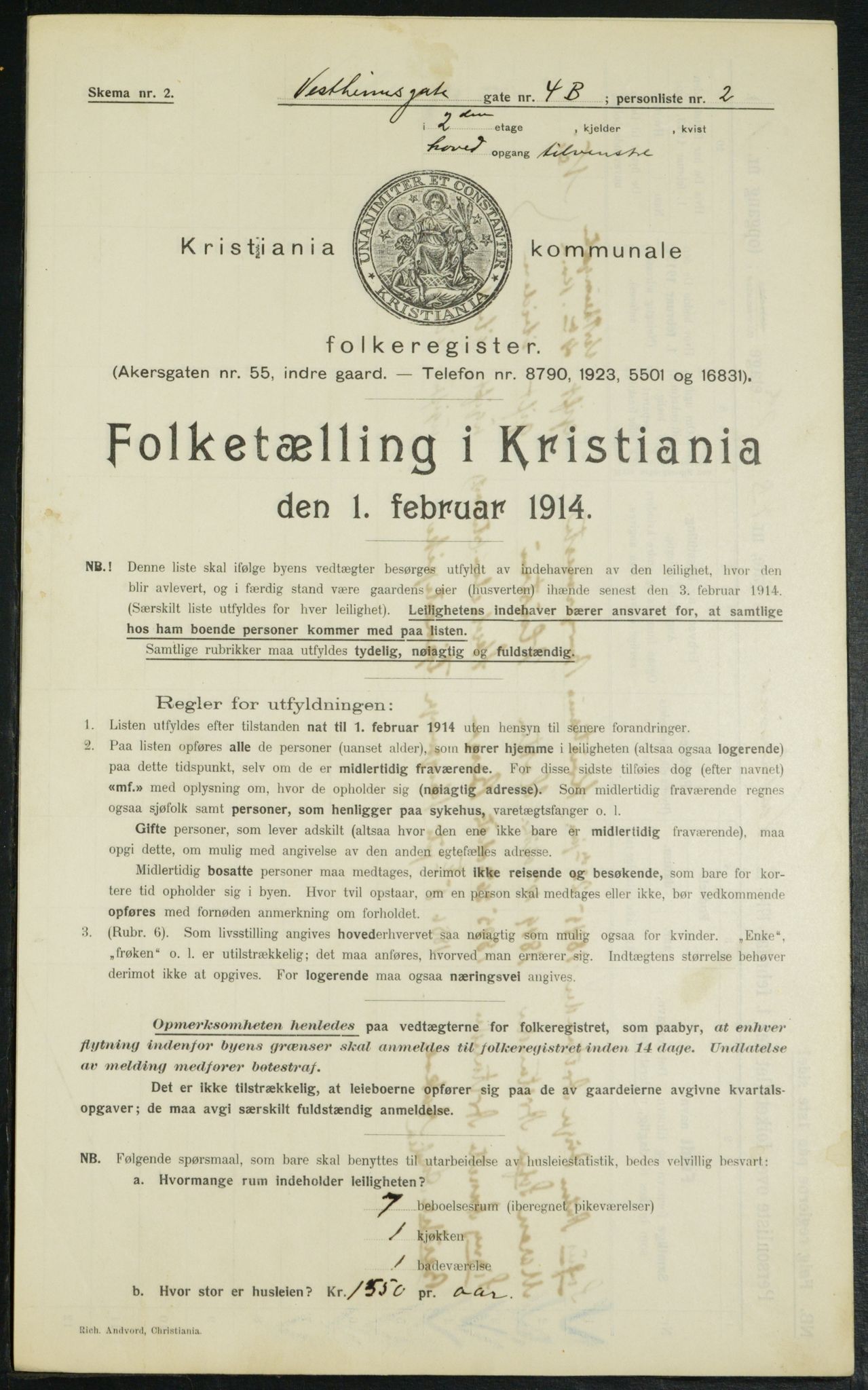 OBA, Municipal Census 1914 for Kristiania, 1914, p. 123516