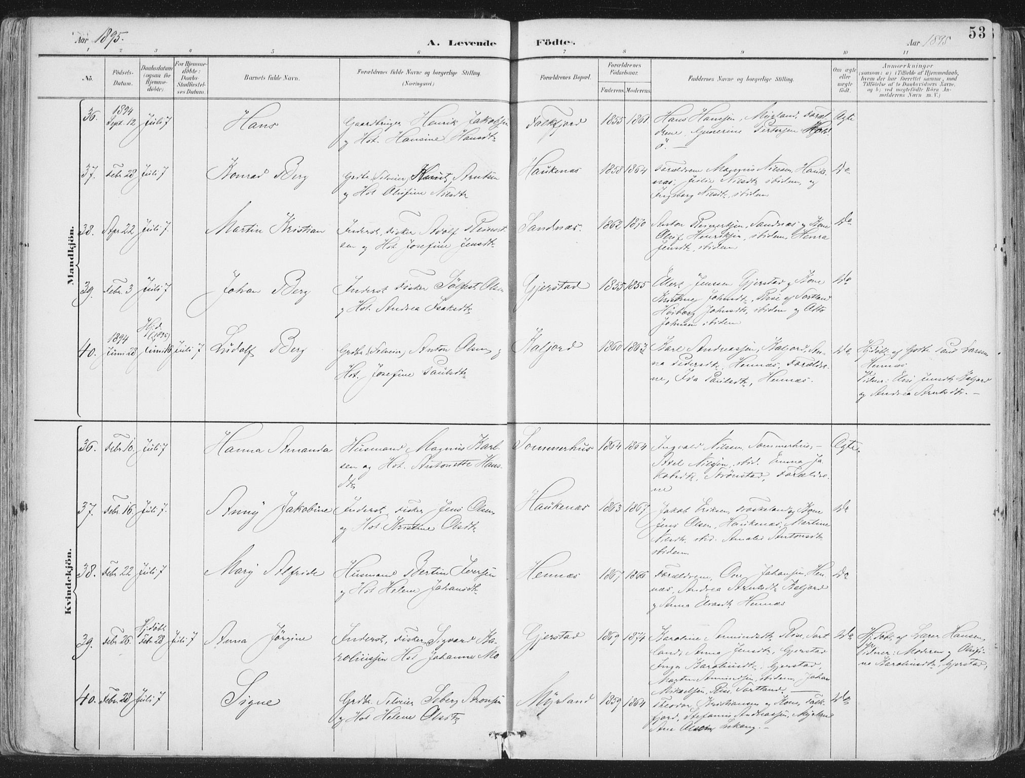 Ministerialprotokoller, klokkerbøker og fødselsregistre - Nordland, AV/SAT-A-1459/888/L1246: Parish register (official) no. 888A12, 1891-1903, p. 53