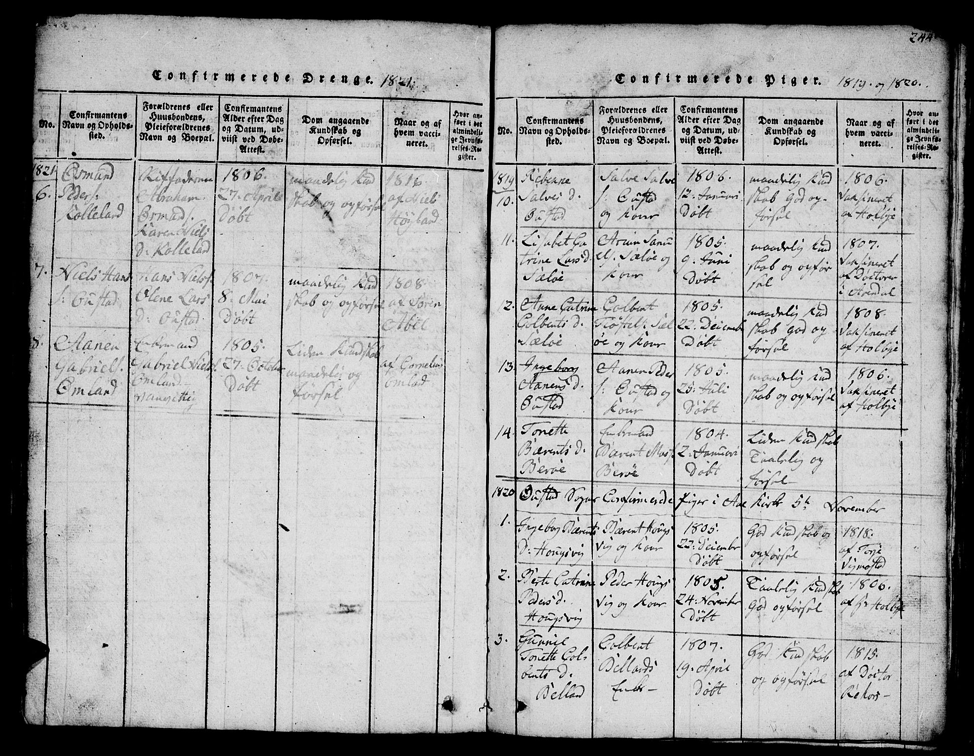 Lyngdal sokneprestkontor, AV/SAK-1111-0029/F/Fb/Fba/L0001: Parish register (copy) no. B 1, 1816-1876, p. 244