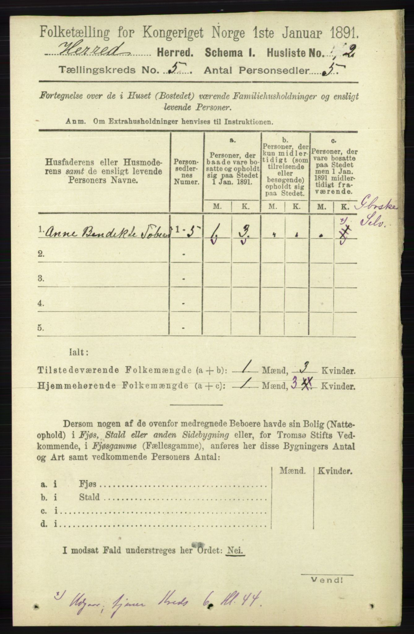 RA, 1891 census for 1039 Herad, 1891, p. 1728