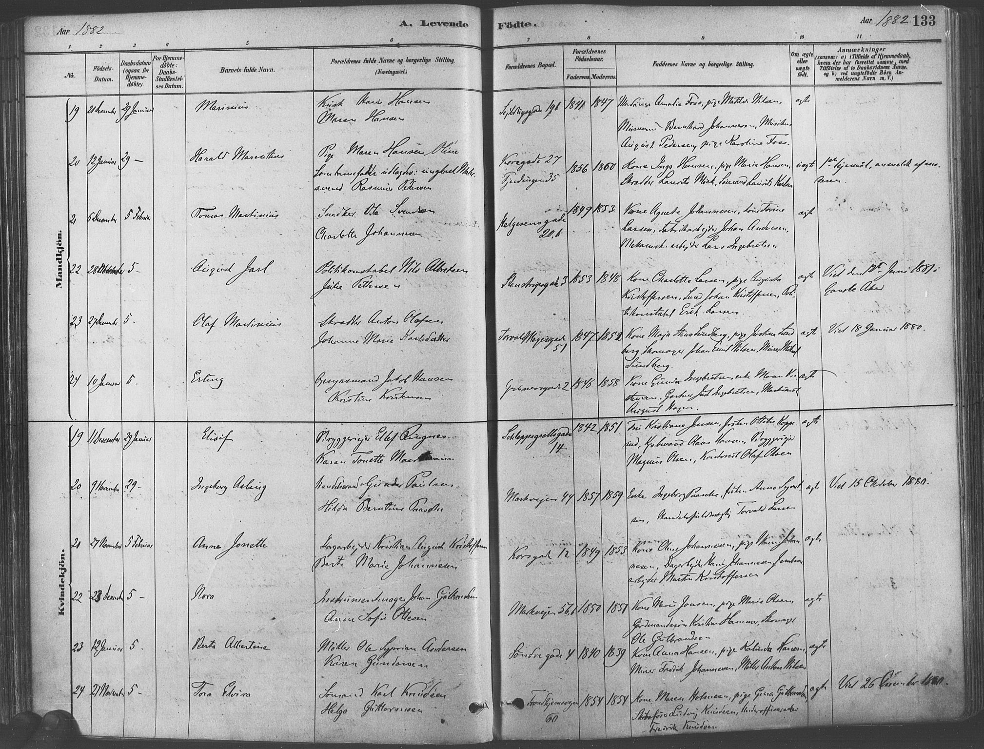 Paulus prestekontor Kirkebøker, AV/SAO-A-10871/F/Fa/L0003: Parish register (official) no. 3, 1879-1887, p. 133