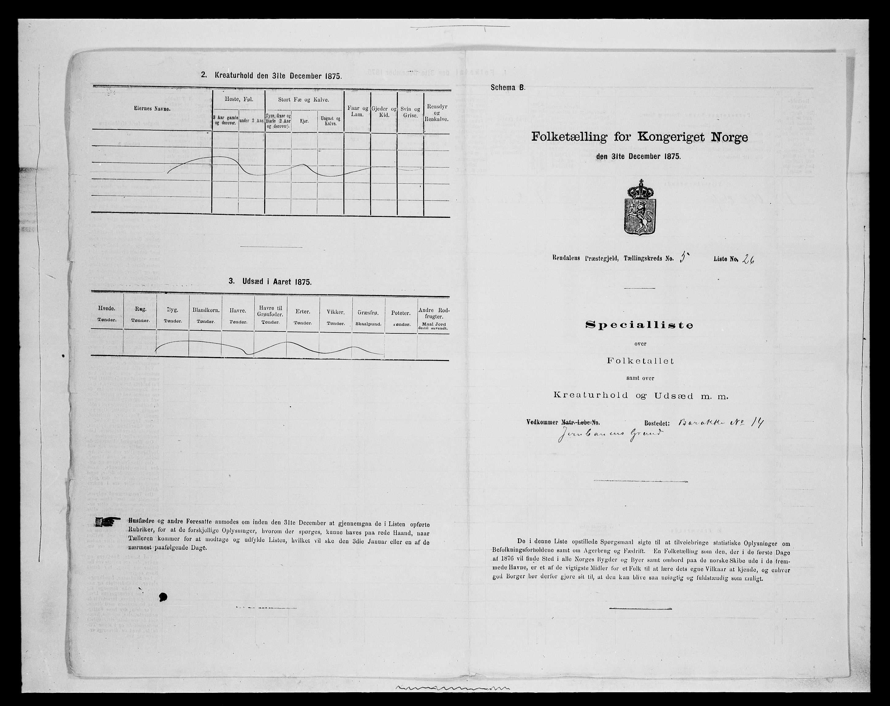 SAH, 1875 census for 0432P Rendalen, 1875, p. 498