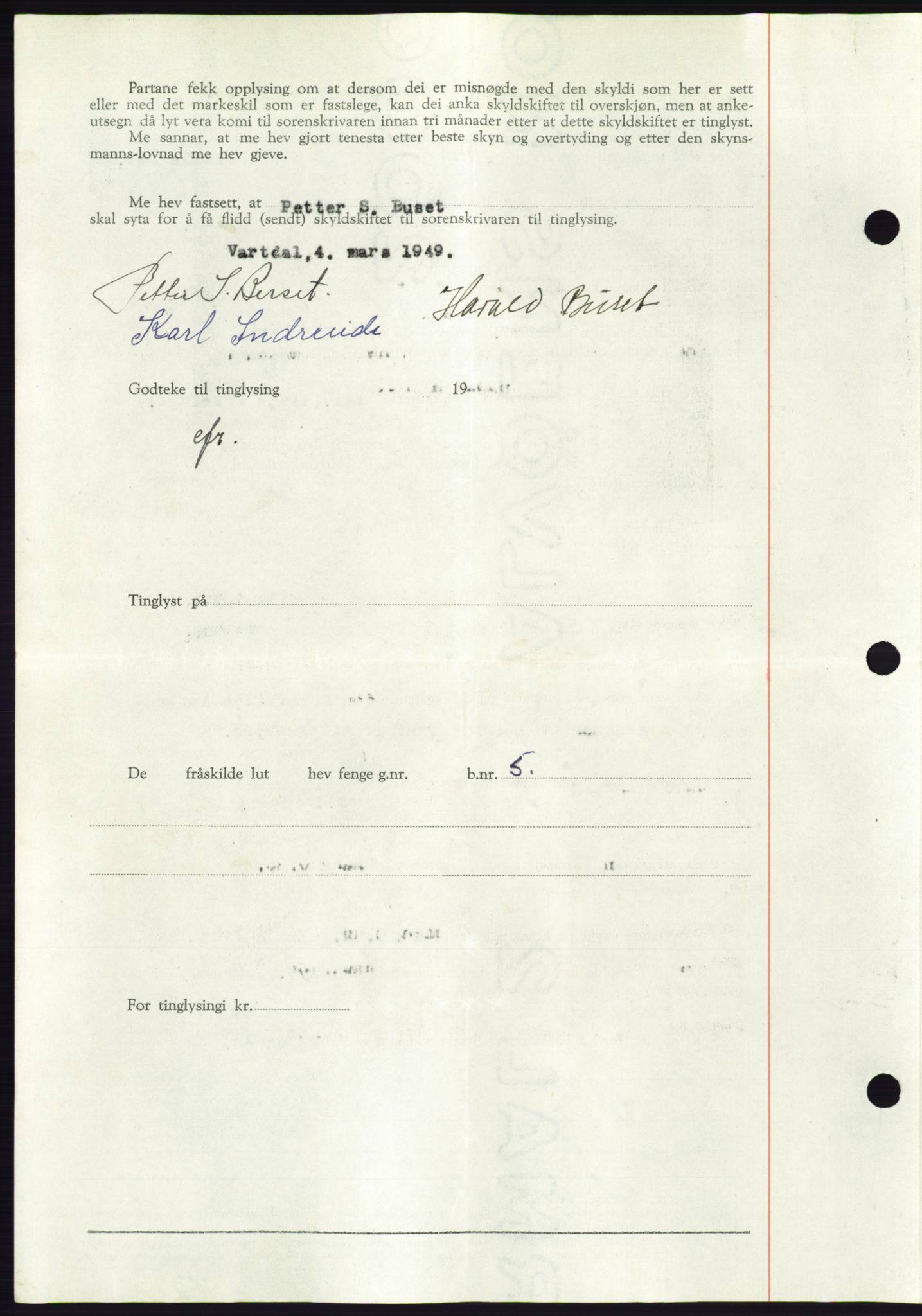 Søre Sunnmøre sorenskriveri, AV/SAT-A-4122/1/2/2C/L0084: Mortgage book no. 10A, 1949-1949, Diary no: : 480/1949