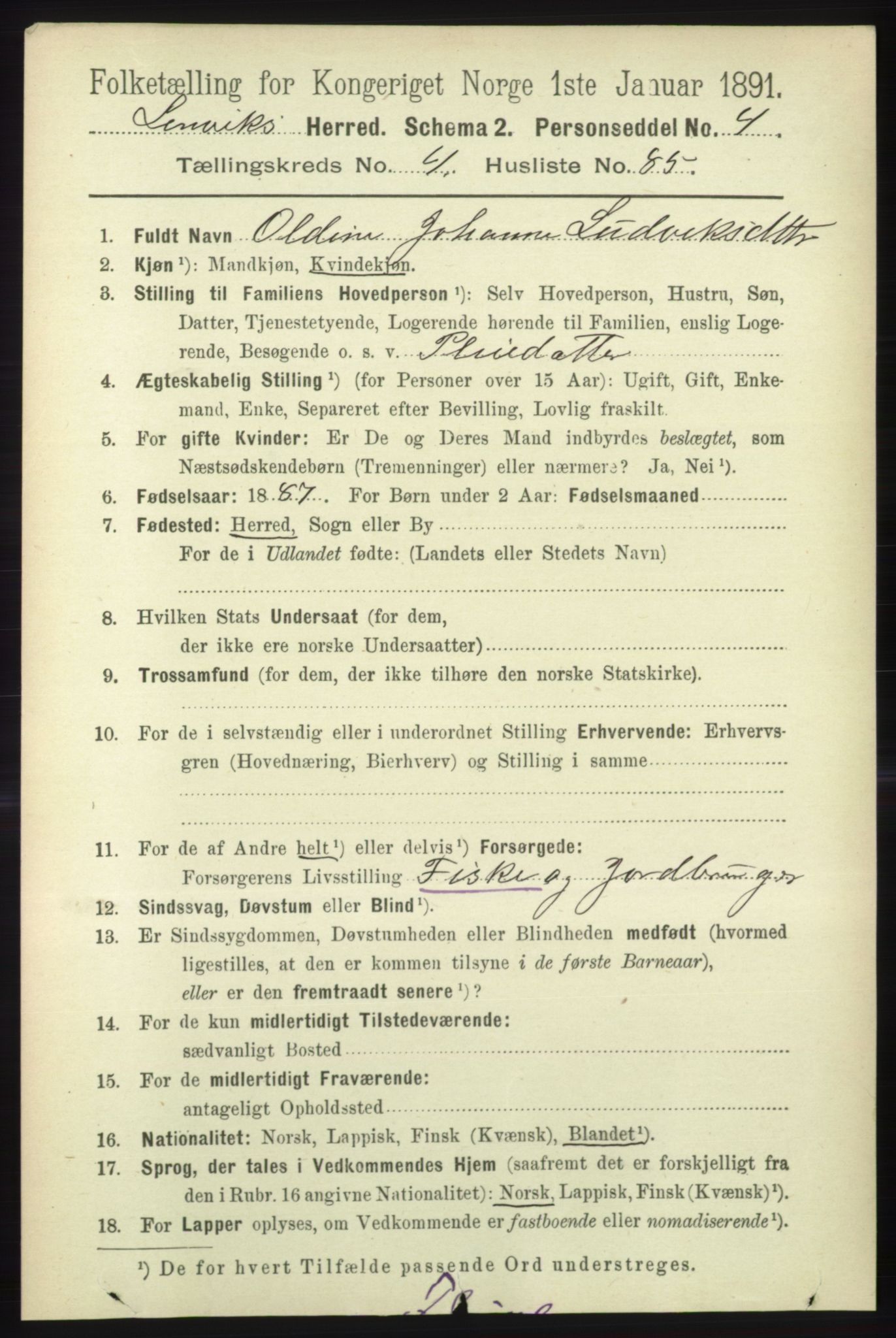 RA, 1891 census for 1931 Lenvik, 1891, p. 2448