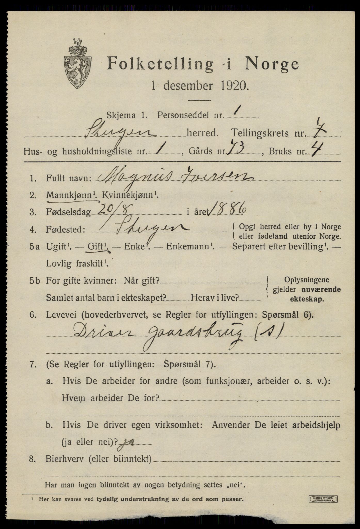 SAT, 1920 census for Steigen, 1920, p. 2748