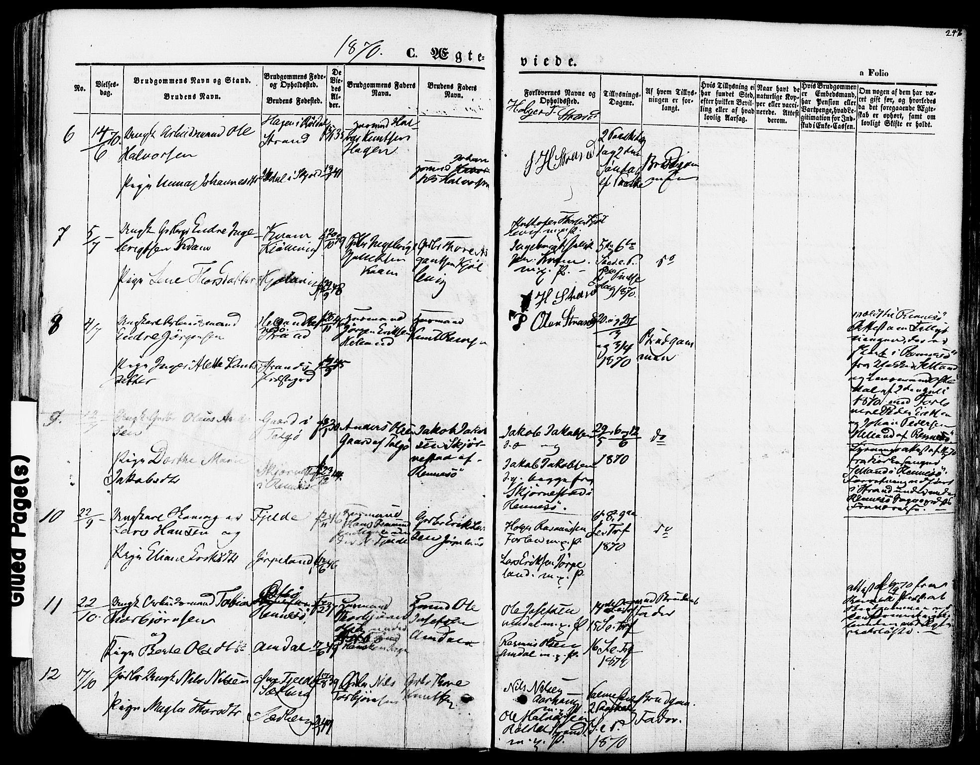 Strand sokneprestkontor, SAST/A-101828/H/Ha/Haa/L0007: Parish register (official) no. A 7, 1855-1881, p. 247