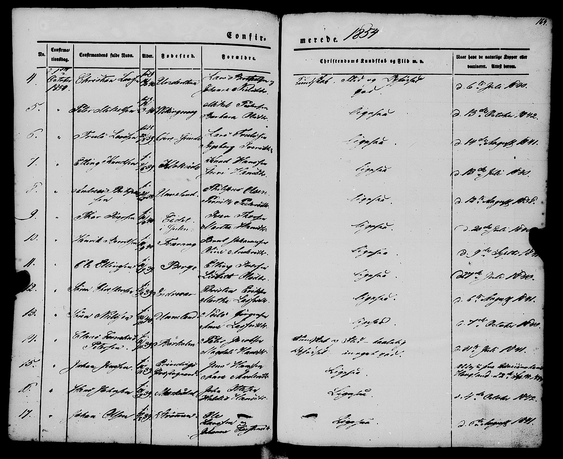 Gulen sokneprestembete, AV/SAB-A-80201/H/Haa/Haaa/L0021: Parish register (official) no. A 21, 1848-1858, p. 164