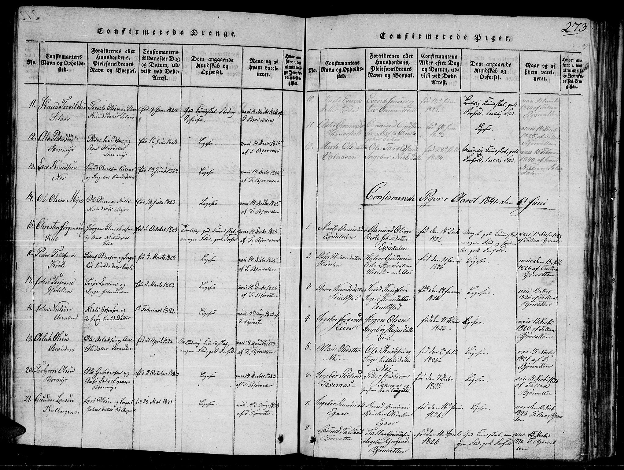 Gjerstad sokneprestkontor, AV/SAK-1111-0014/F/Fb/Fbb/L0001: Parish register (copy) no. B 1, 1813-1863, p. 273