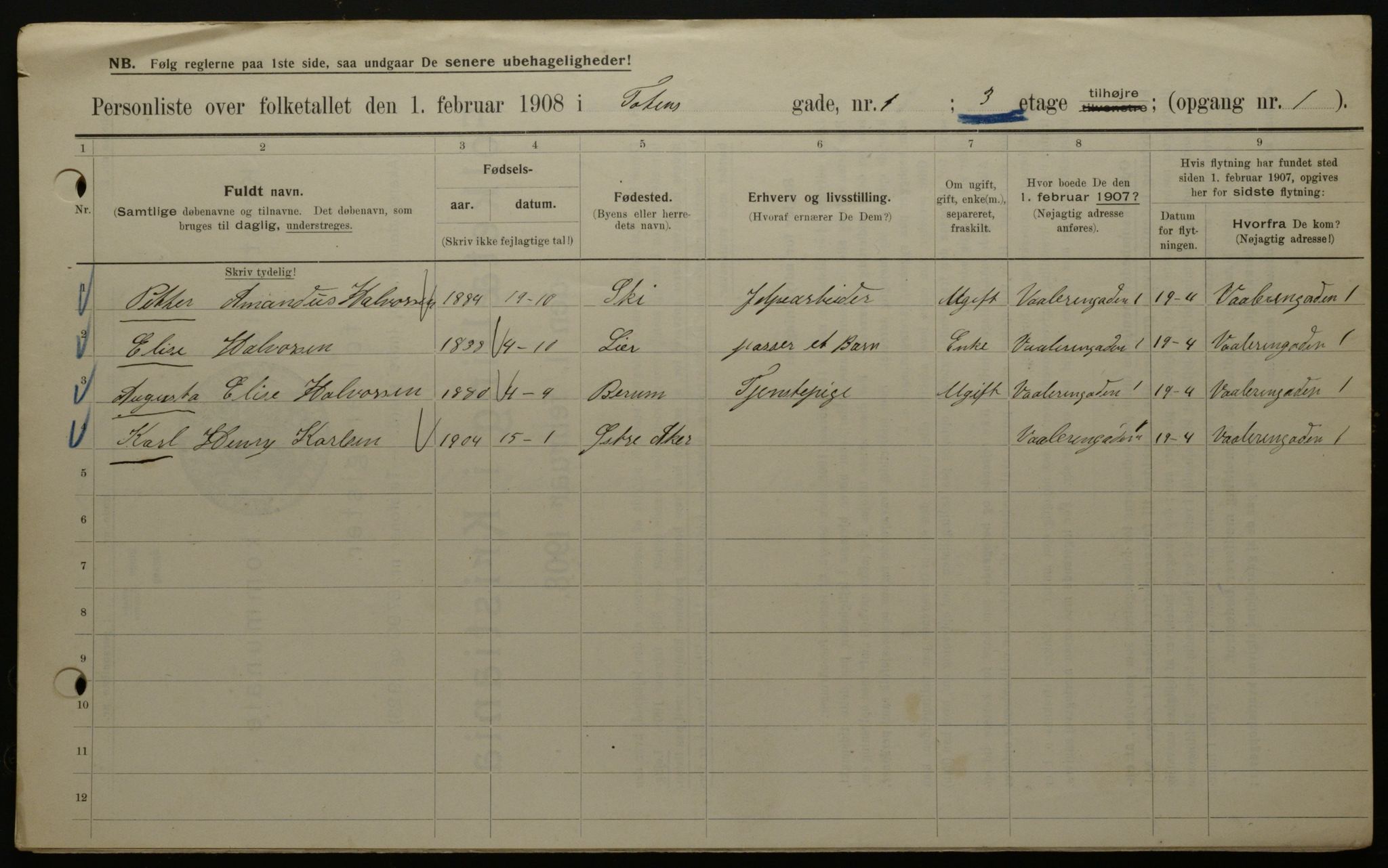 OBA, Municipal Census 1908 for Kristiania, 1908, p. 103806