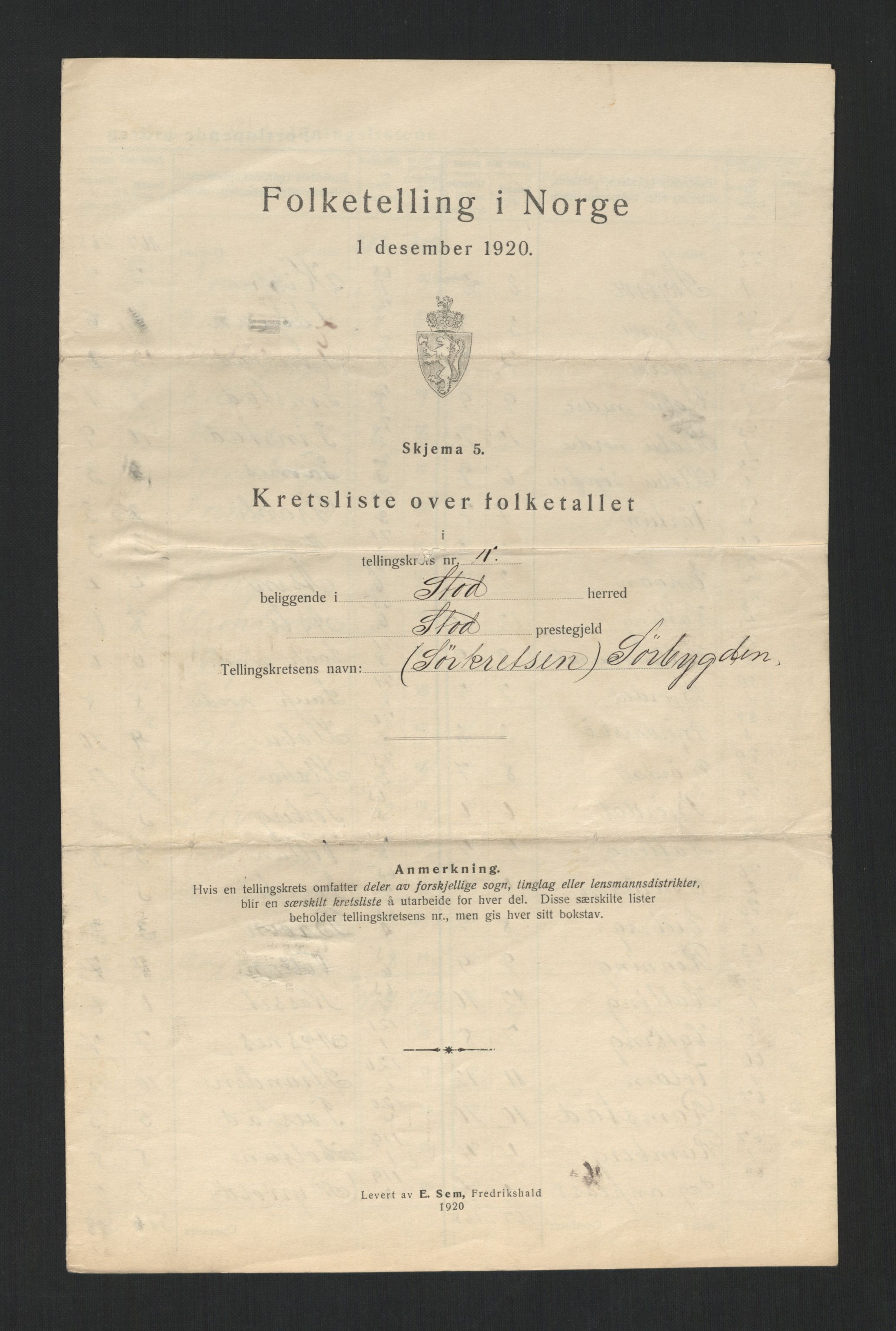 SAT, 1920 census for Stod, 1920, p. 7