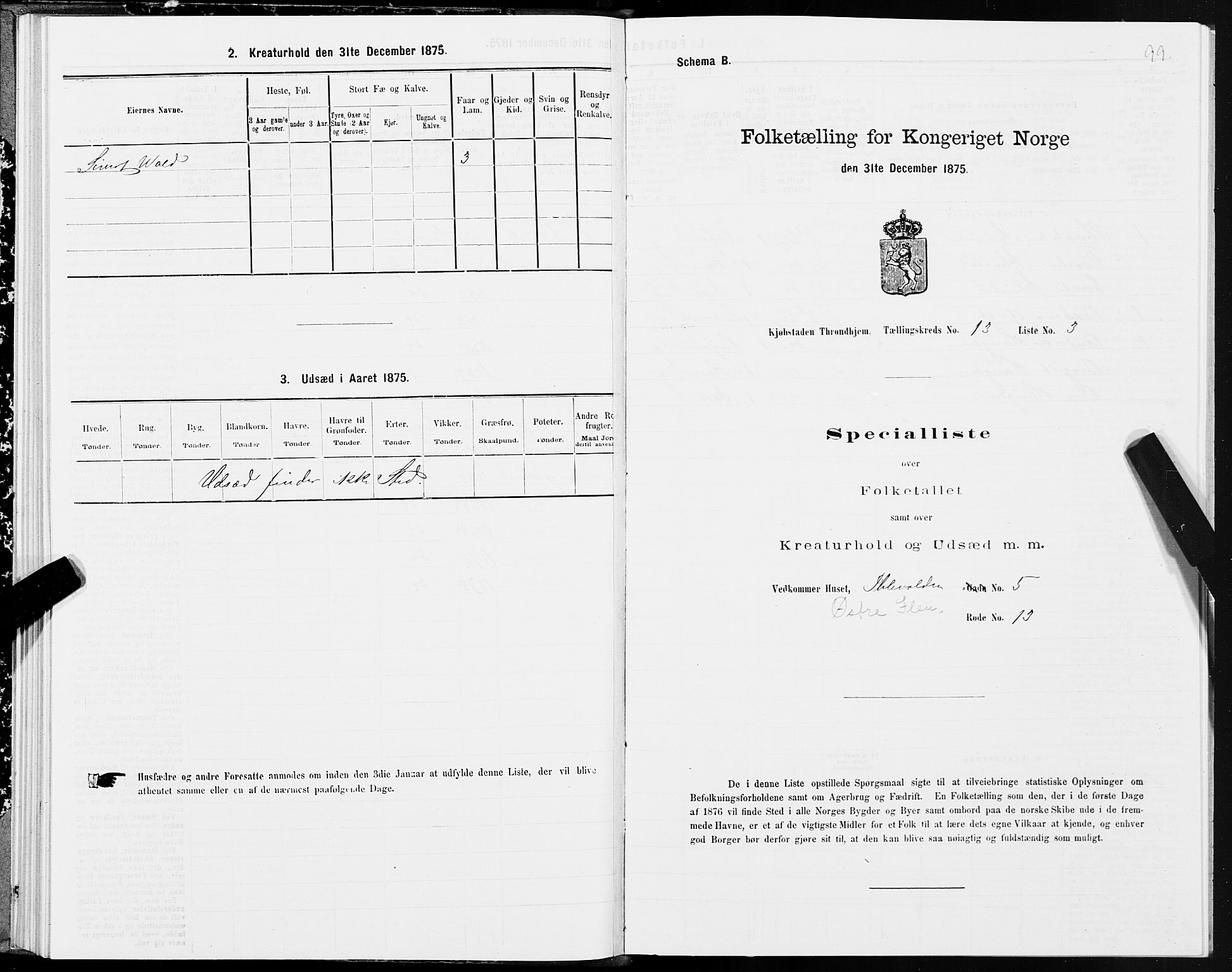 SAT, 1875 census for 1601 Trondheim, 1875, p. 7099