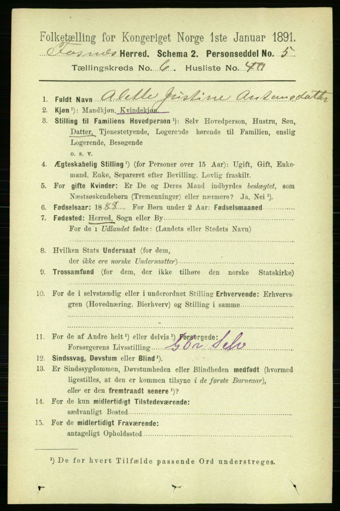 RA, 1891 census for 1748 Fosnes, 1891, p. 3030