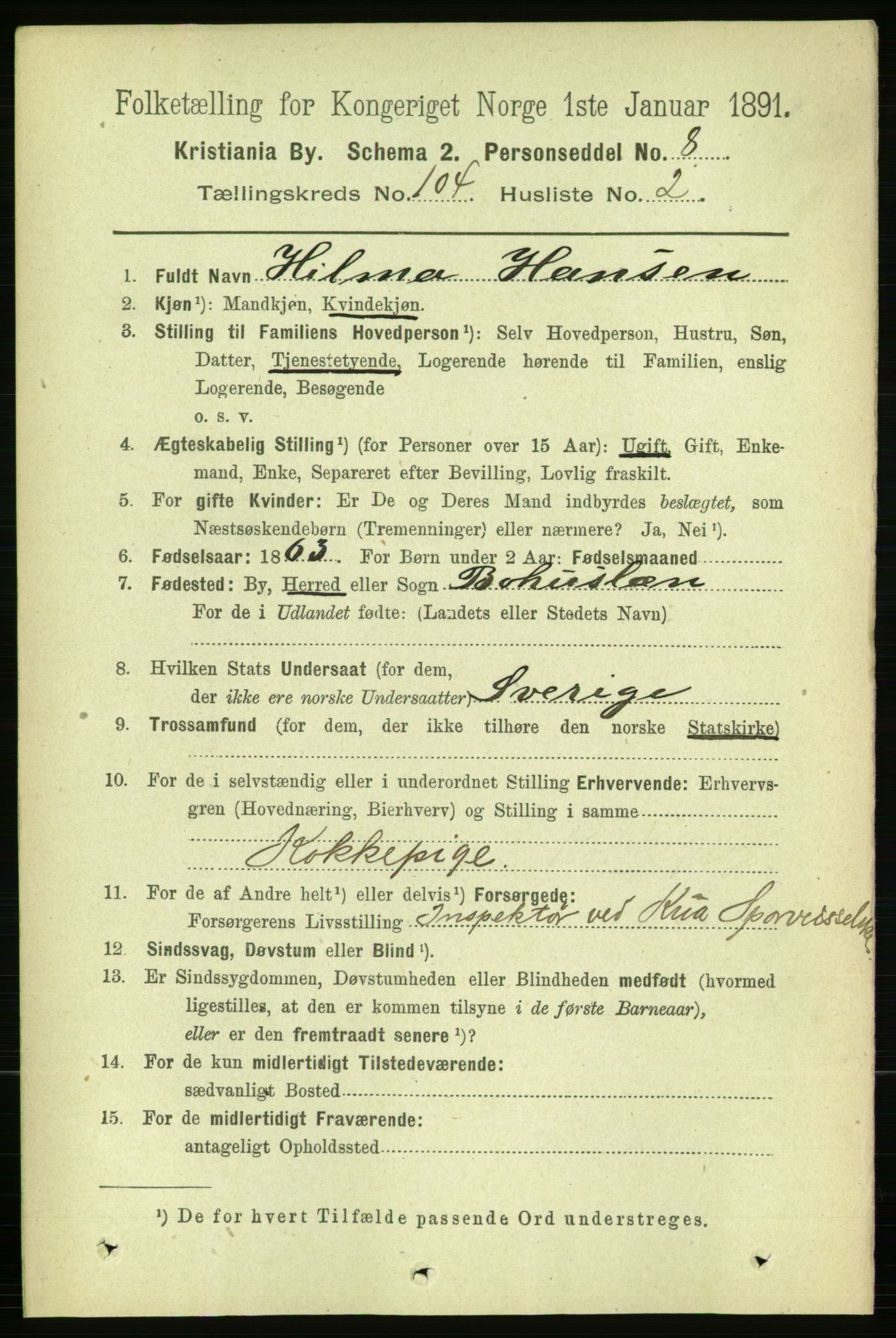 RA, 1891 census for 0301 Kristiania, 1891, p. 52289