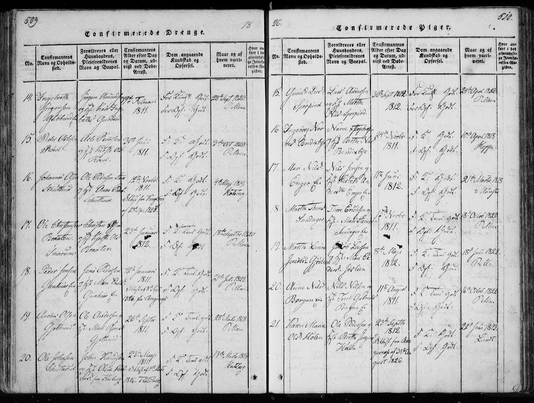 Modum kirkebøker, AV/SAKO-A-234/F/Fa/L0005: Parish register (official) no. 5, 1824-1841, p. 509-510