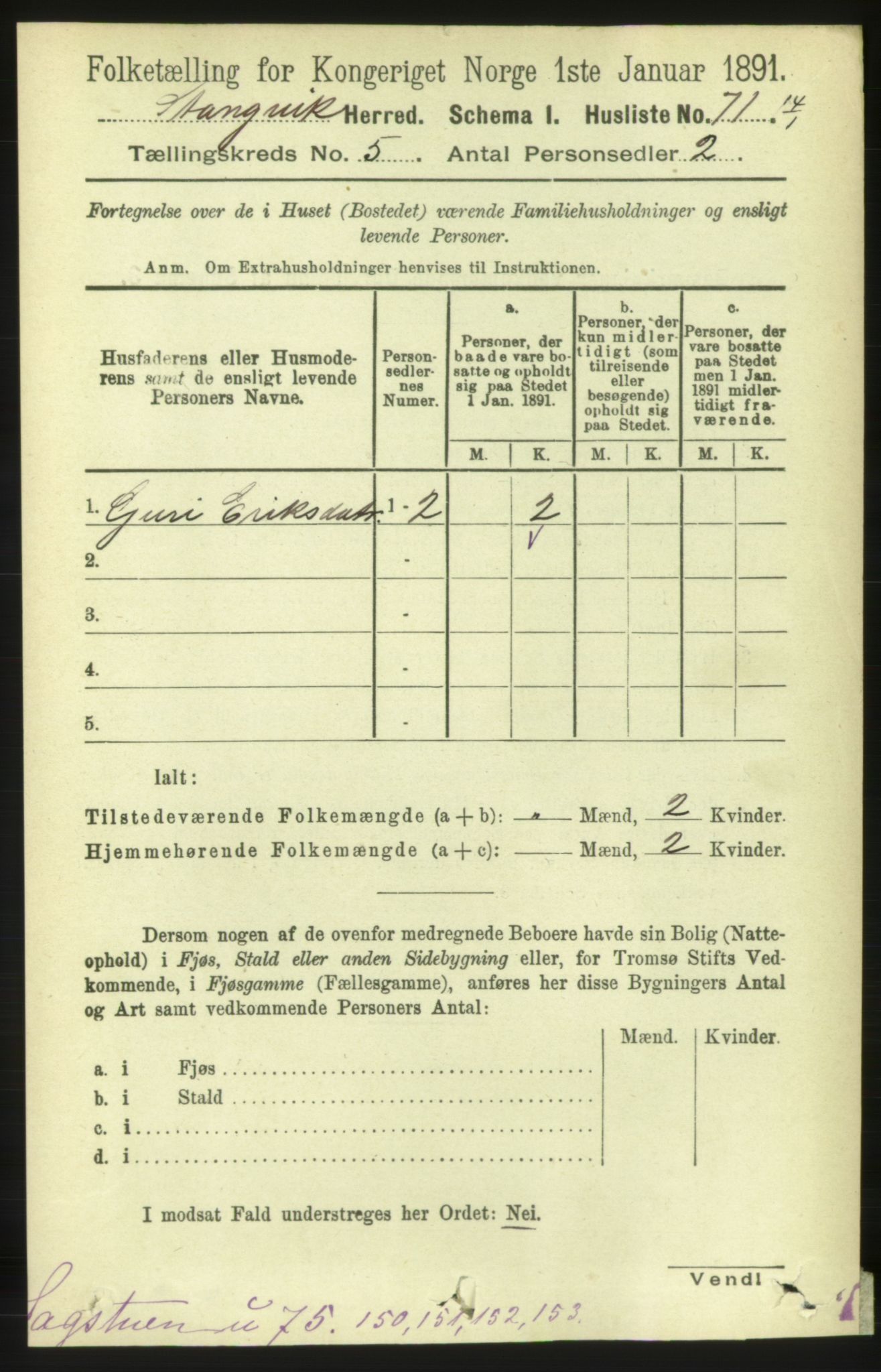 RA, 1891 census for 1564 Stangvik, 1891, p. 2043