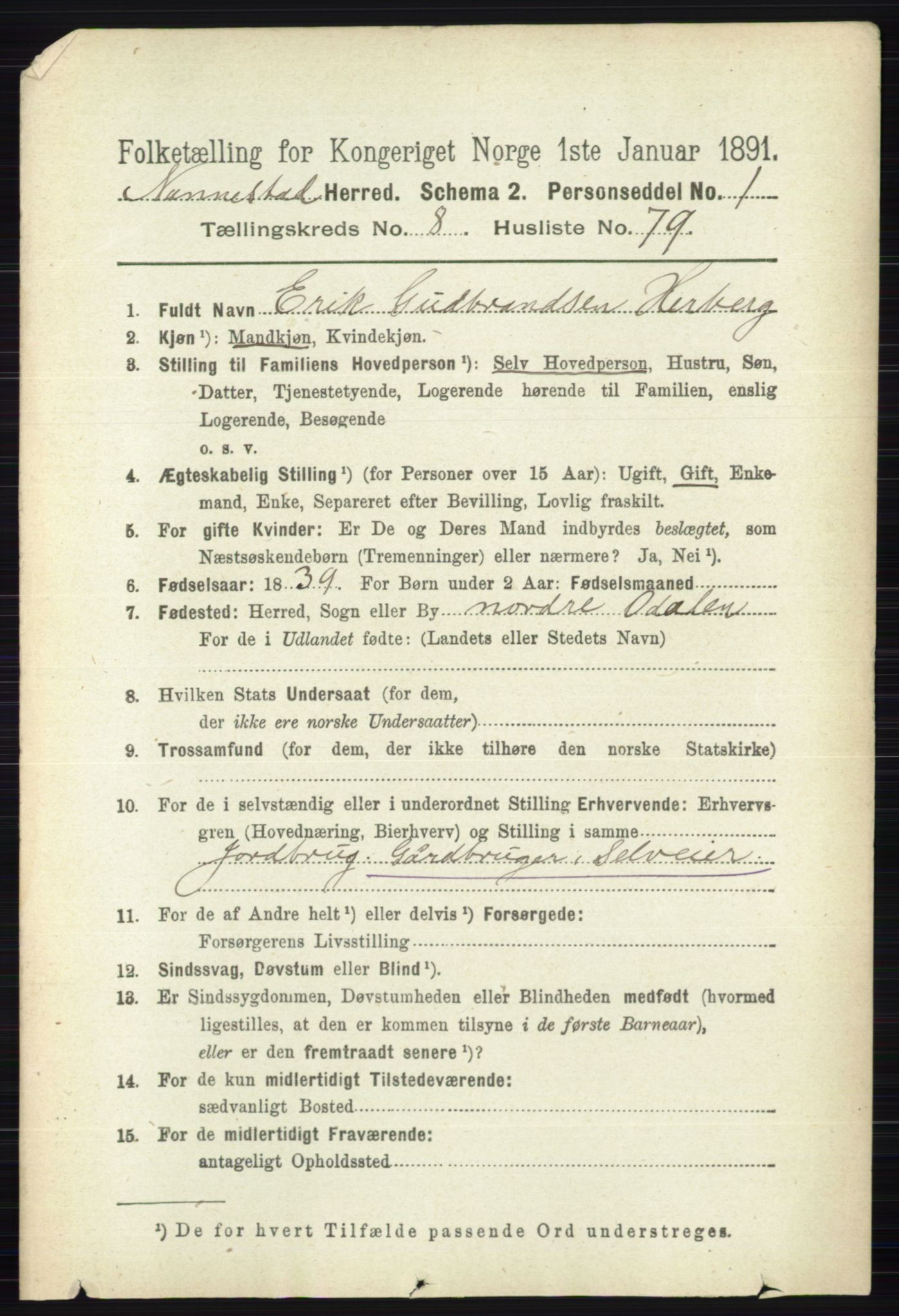 RA, 1891 census for 0238 Nannestad, 1891, p. 4891