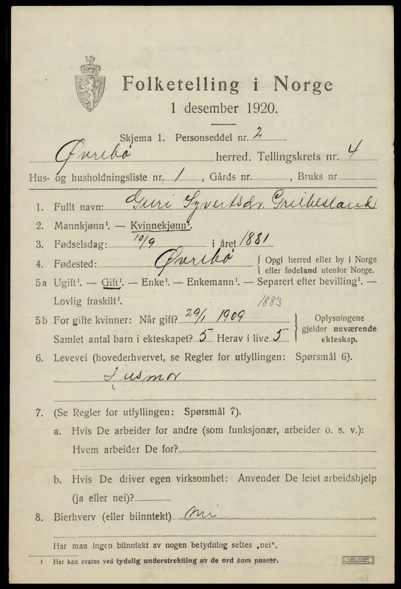 SAK, 1920 census for Øvrebø, 1920, p. 786