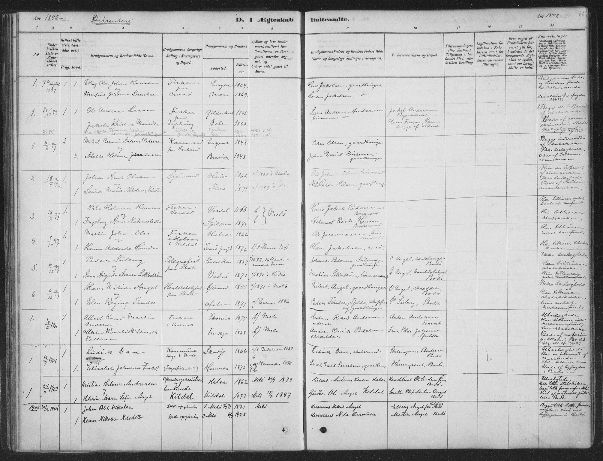 Ministerialprotokoller, klokkerbøker og fødselsregistre - Nordland, SAT/A-1459/843/L0627: Parish register (official) no. 843A02, 1878-1908, p. 68