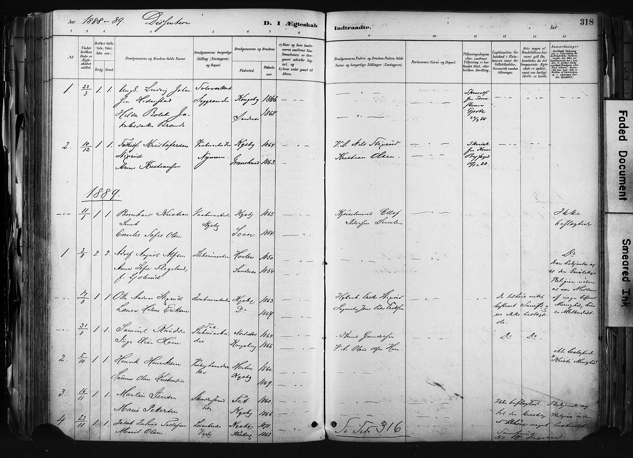Kongsberg kirkebøker, SAKO/A-22/F/Fb/L0002: Parish register (official) no. II 2, 1886-1896, p. 318