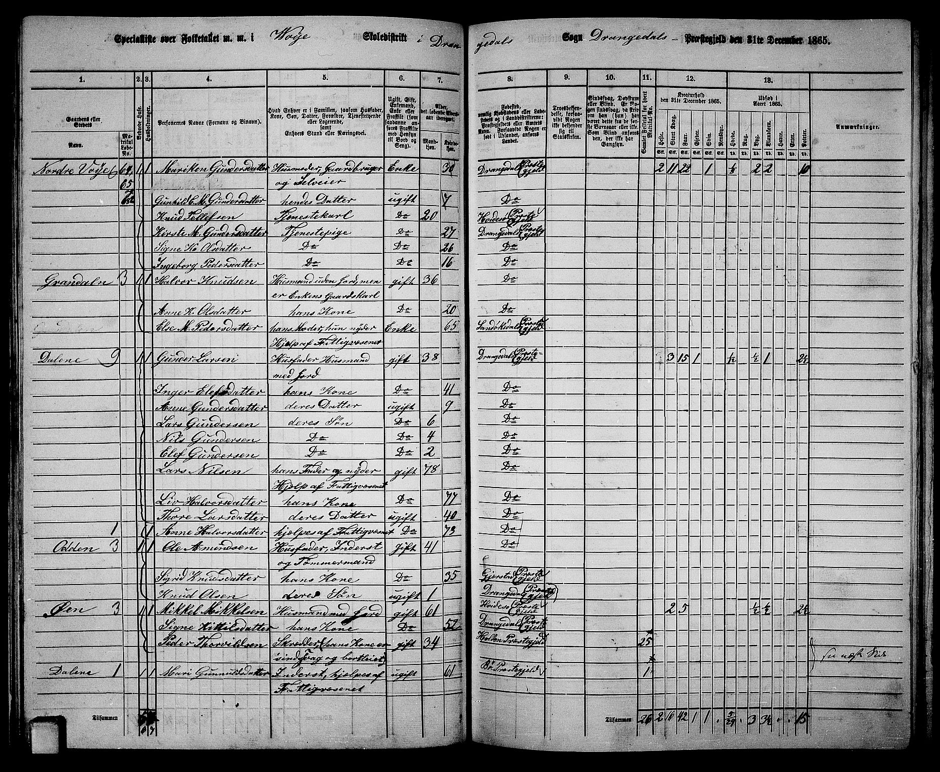 RA, 1865 census for Drangedal, 1865, p. 55