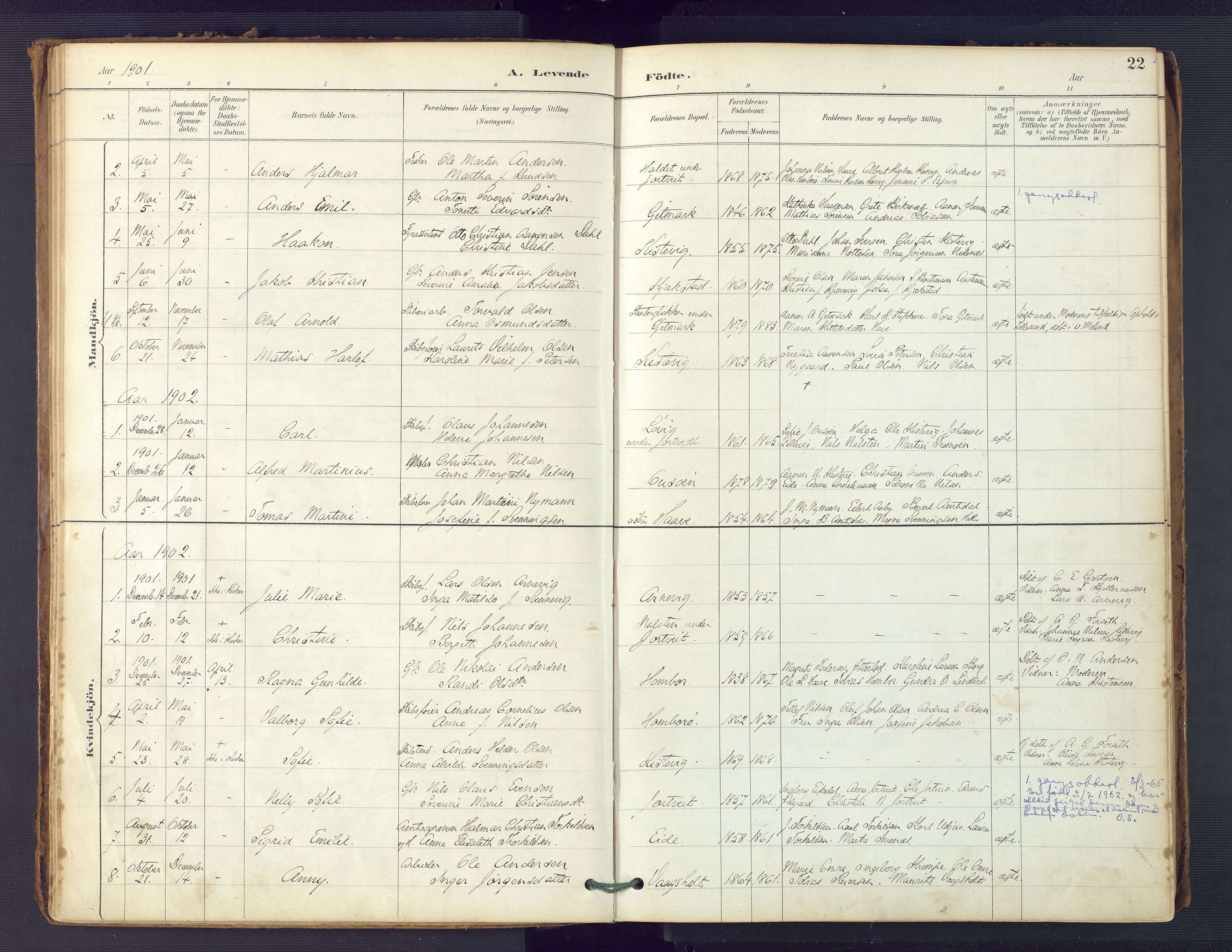 Hommedal sokneprestkontor, SAK/1111-0023/F/Fa/Faa/L0003: Parish register (official) no. A 3, 1885-1916, p. 22