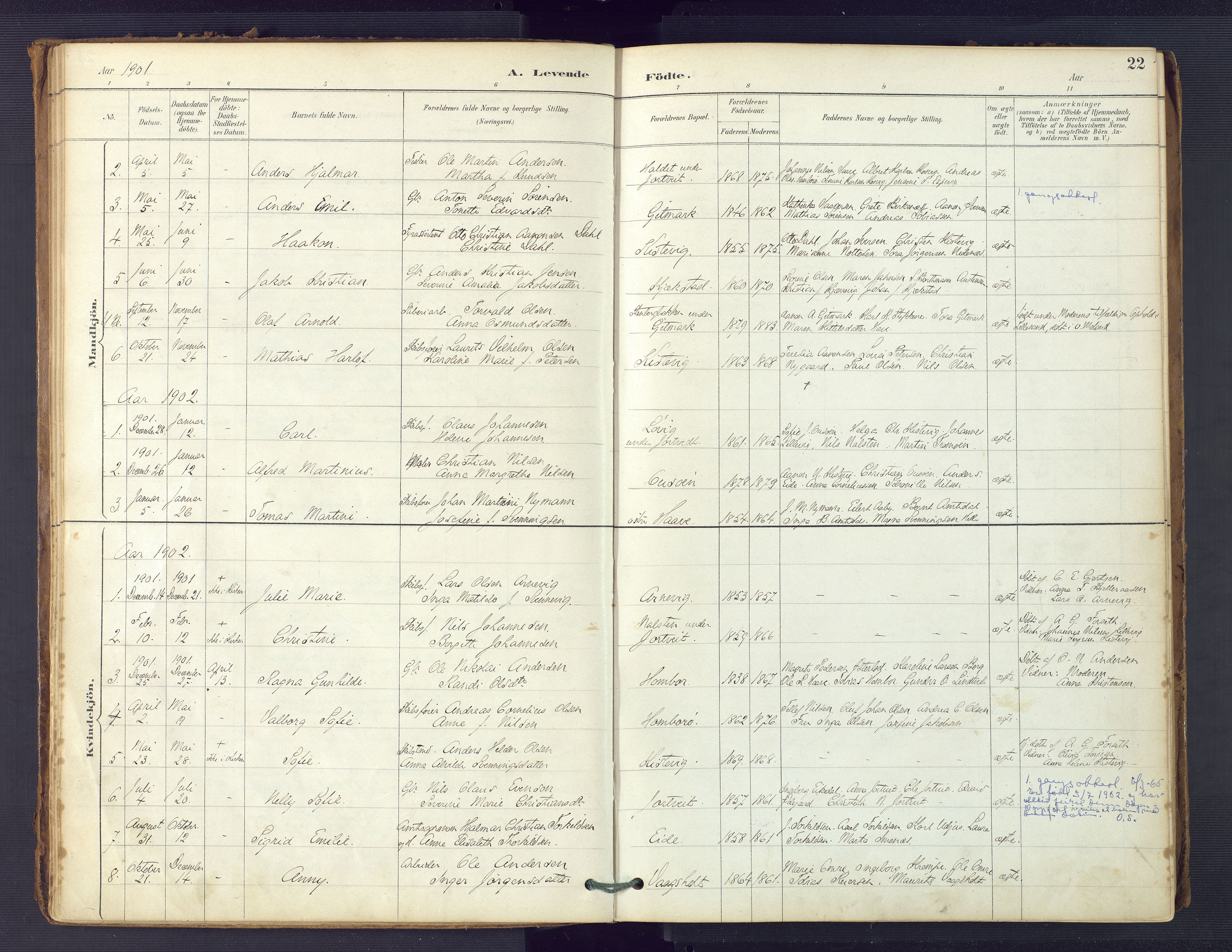 Hommedal sokneprestkontor, AV/SAK-1111-0023/F/Fa/Faa/L0003: Parish register (official) no. A 3, 1885-1916, p. 22