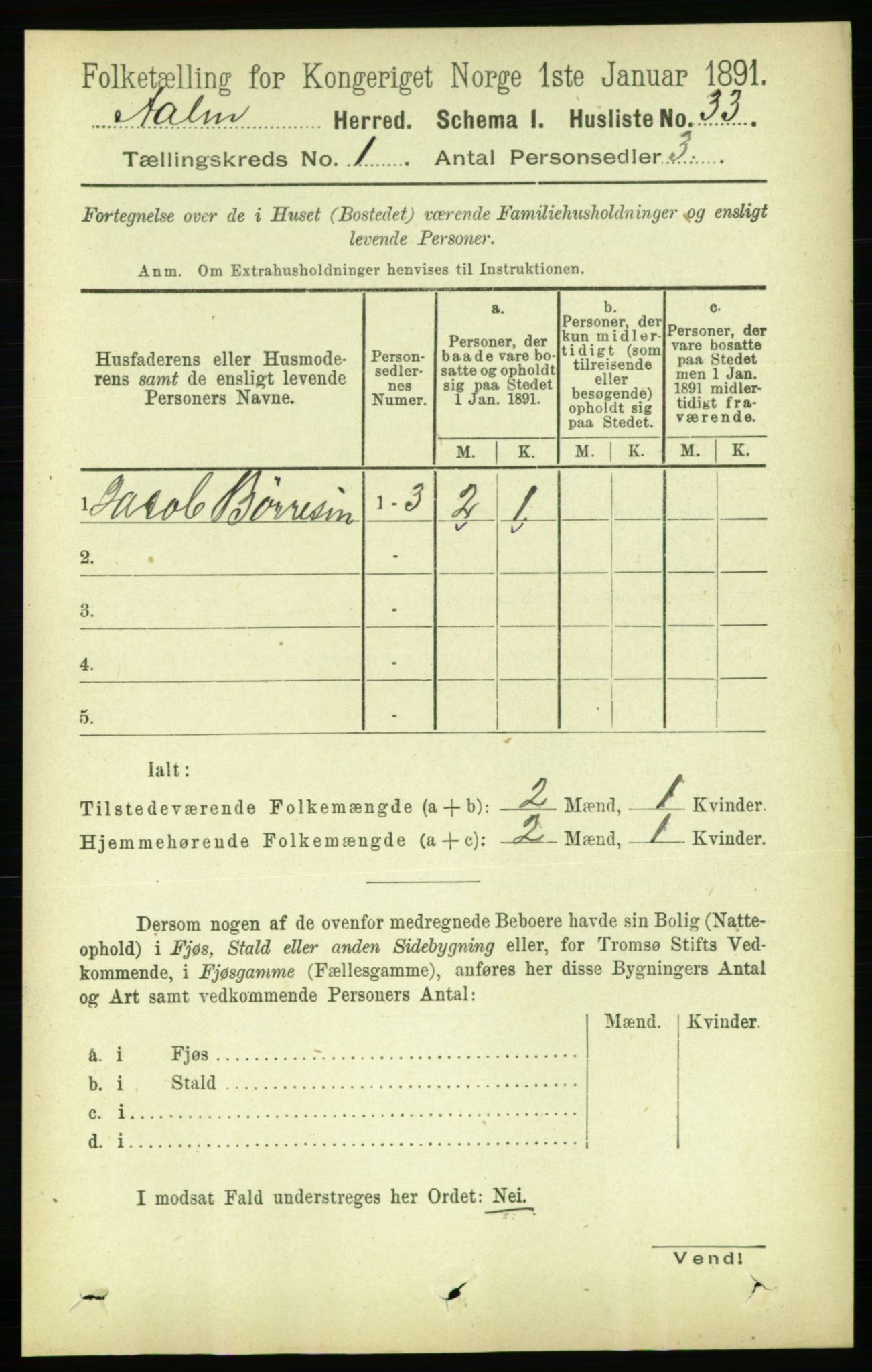 RA, 1891 census for 1644 Ålen, 1891, p. 52