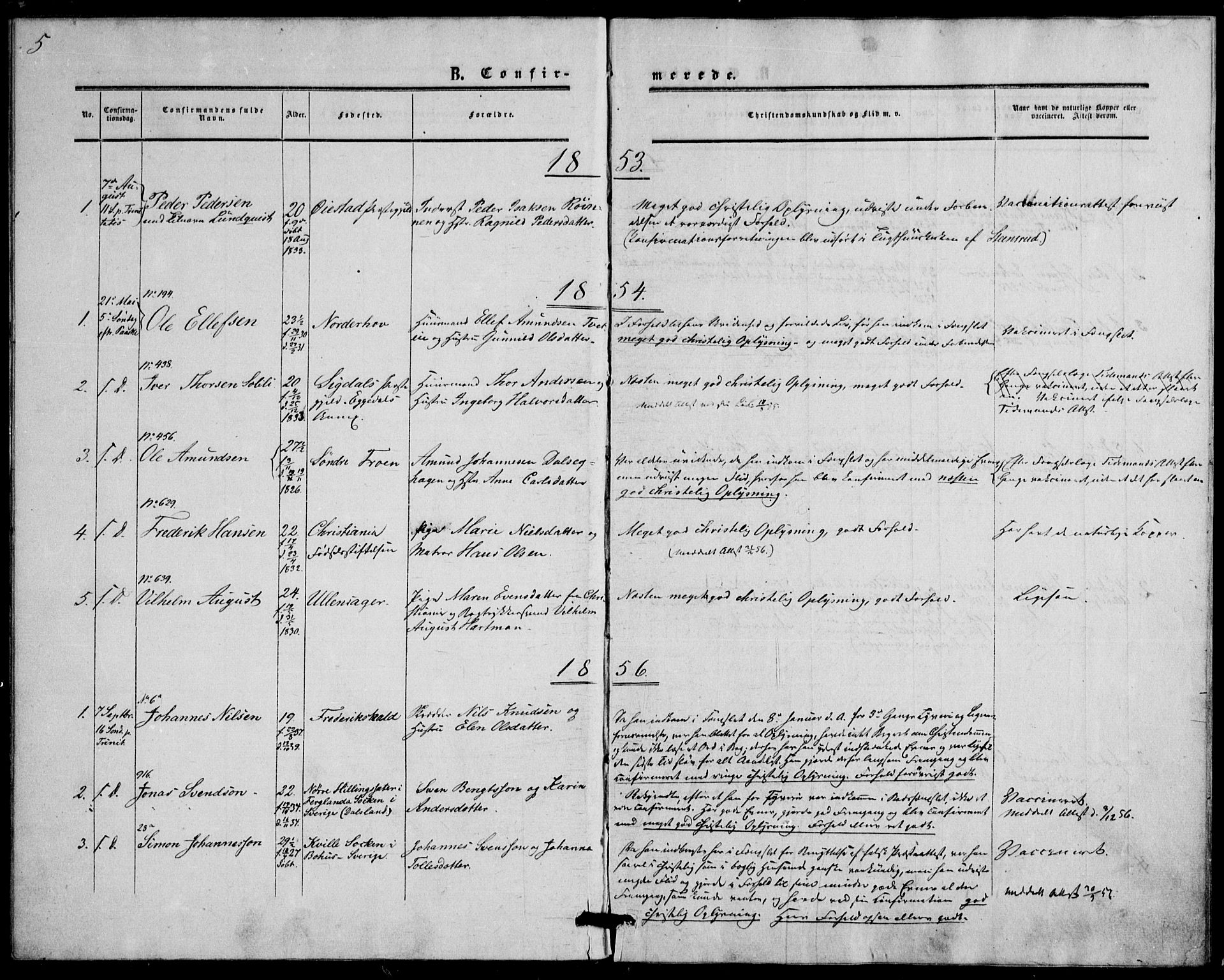 Botsfengslet prestekontor kirkebøker, SAO/A-11688a: Parish register (official) no. 1, 1853-1880, p. 5