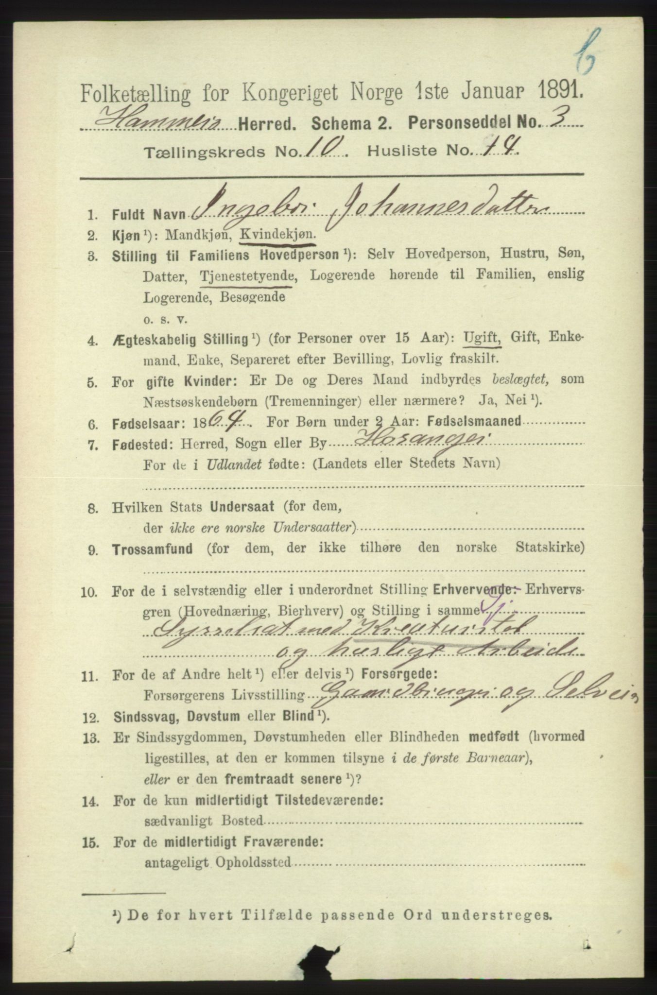 RA, 1891 census for 1254 Hamre, 1891, p. 3117