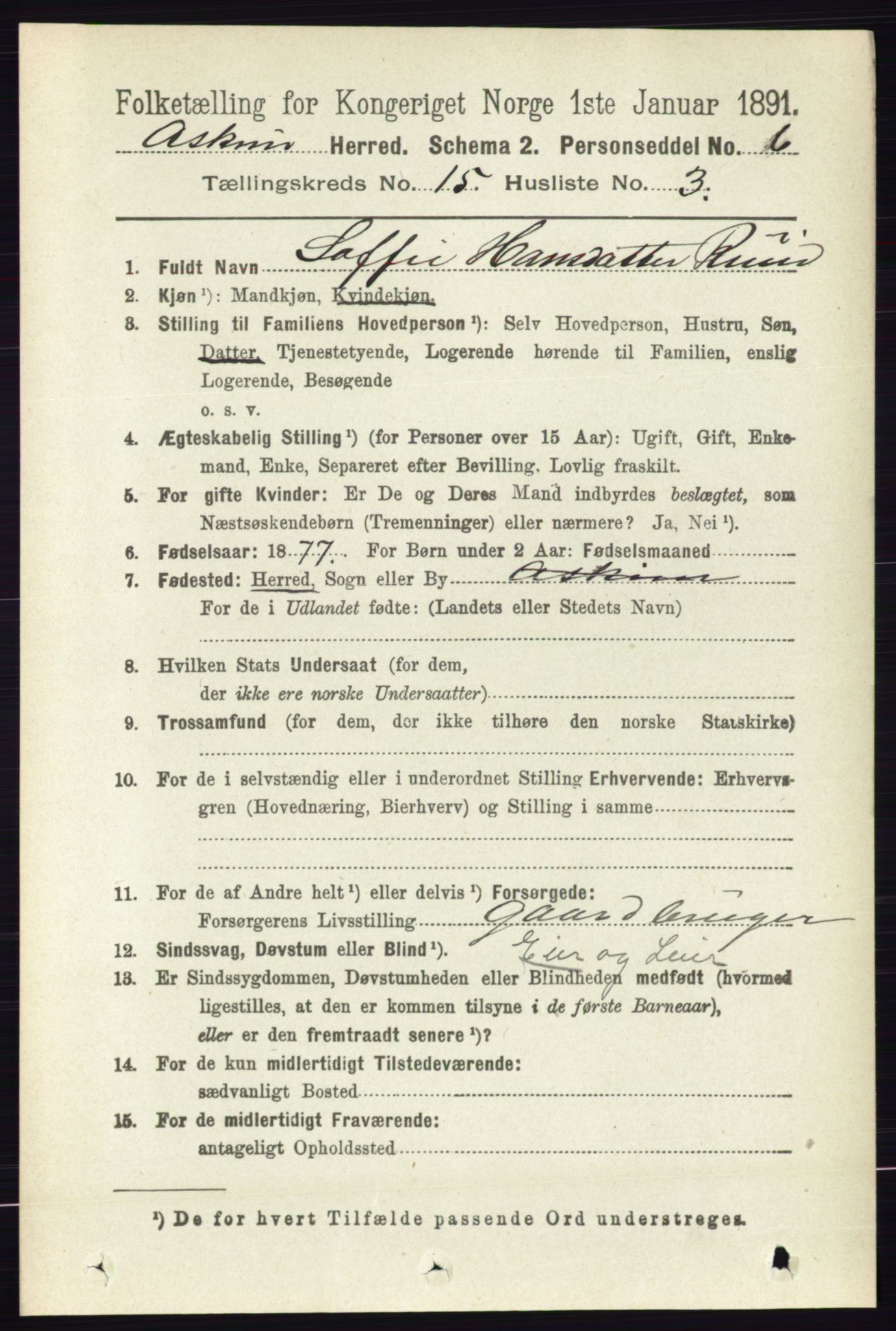 RA, 1891 census for 0124 Askim, 1891, p. 2448