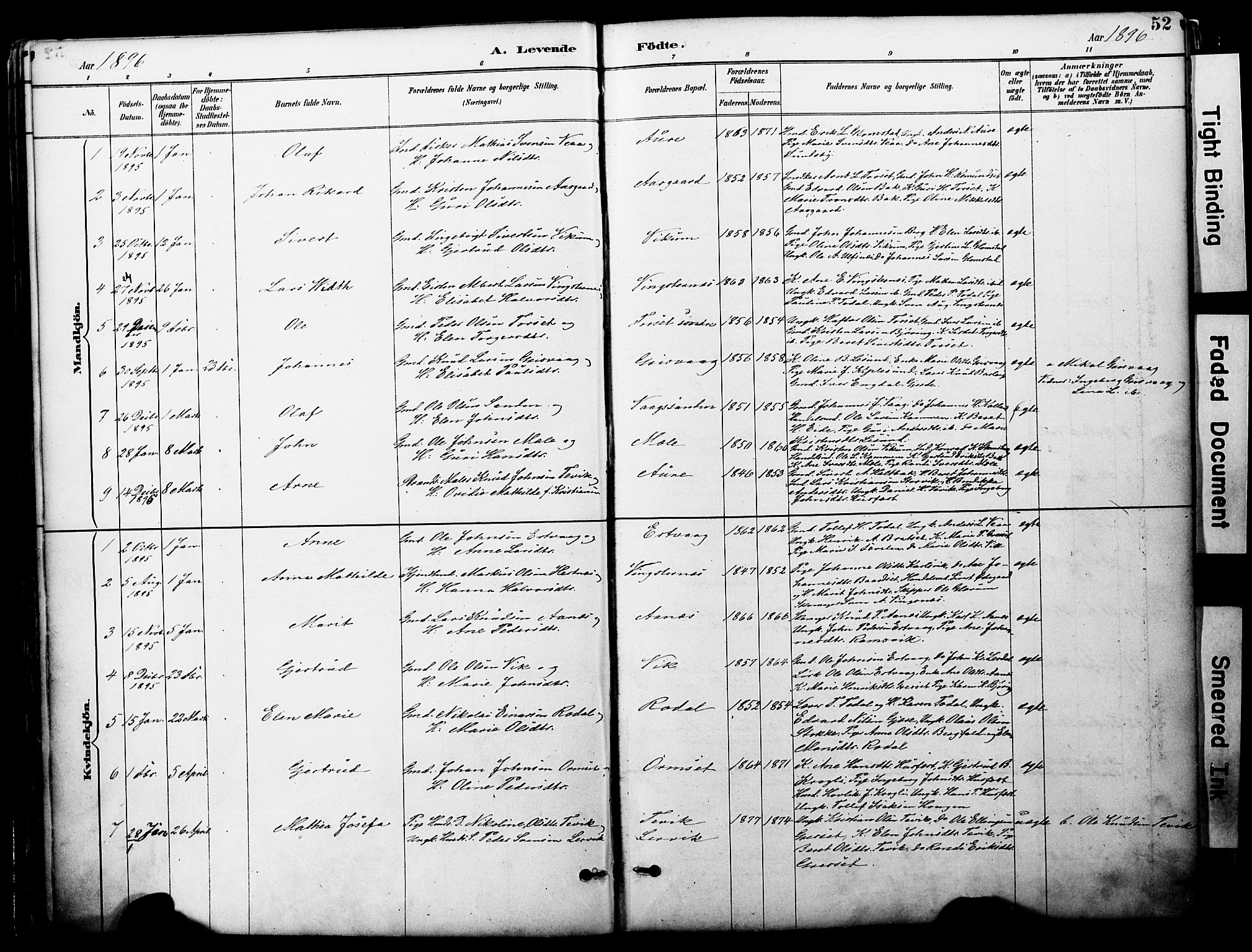 Ministerialprotokoller, klokkerbøker og fødselsregistre - Møre og Romsdal, AV/SAT-A-1454/578/L0907: Parish register (official) no. 578A06, 1887-1904, p. 52