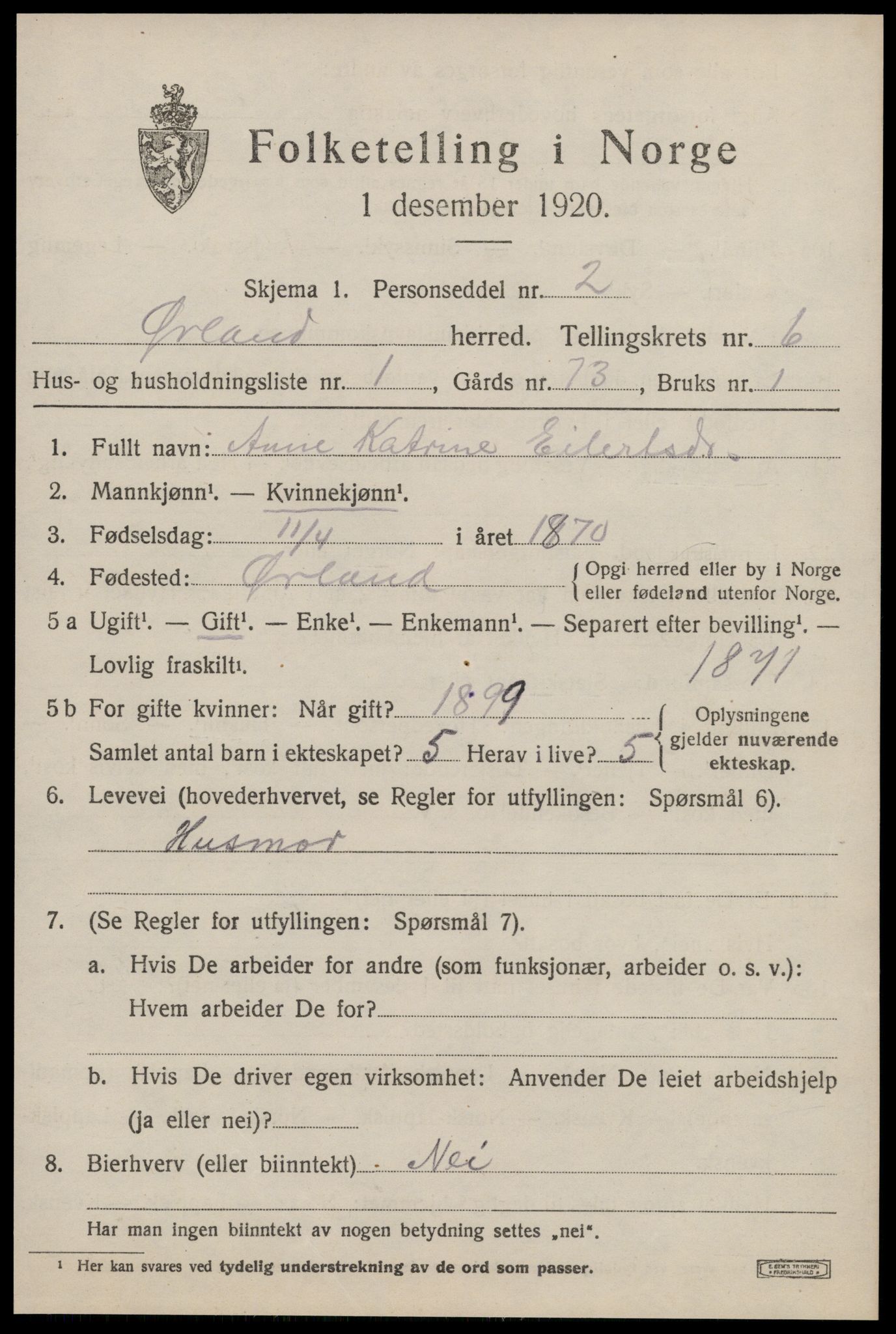 SAT, 1920 census for Ørland, 1920, p. 4937