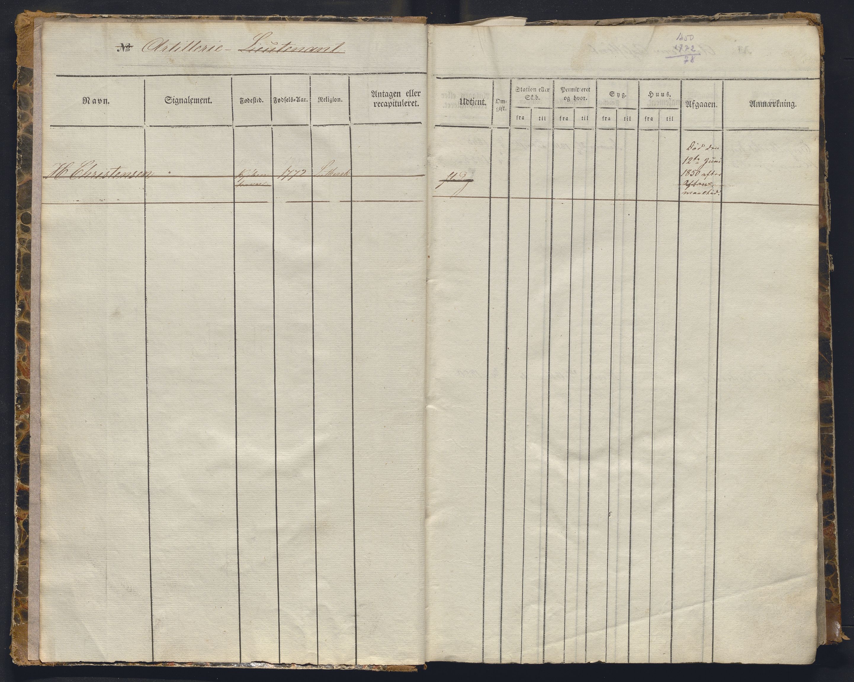 Forsvaret, Sjømilitære korps, Håndverkskorpset og Minekorpset, AV/RA-RAFA-1907/P/Pa/L0008: Hovedrulle Artillerikompaniet, 1849