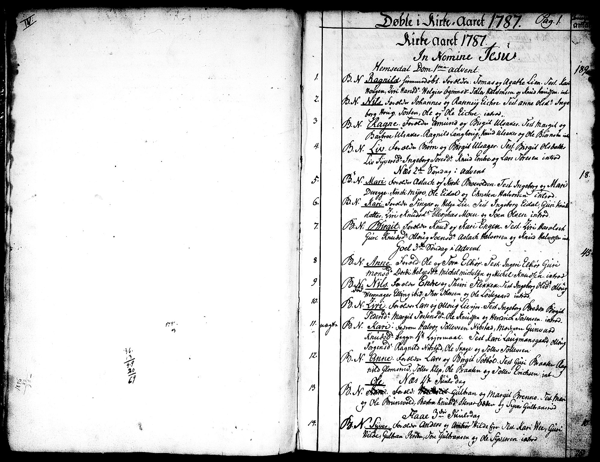 Nes kirkebøker, SAKO/A-236/F/Fa/L0005: Parish register (official) no. 5, 1787-1807, p. 0-1